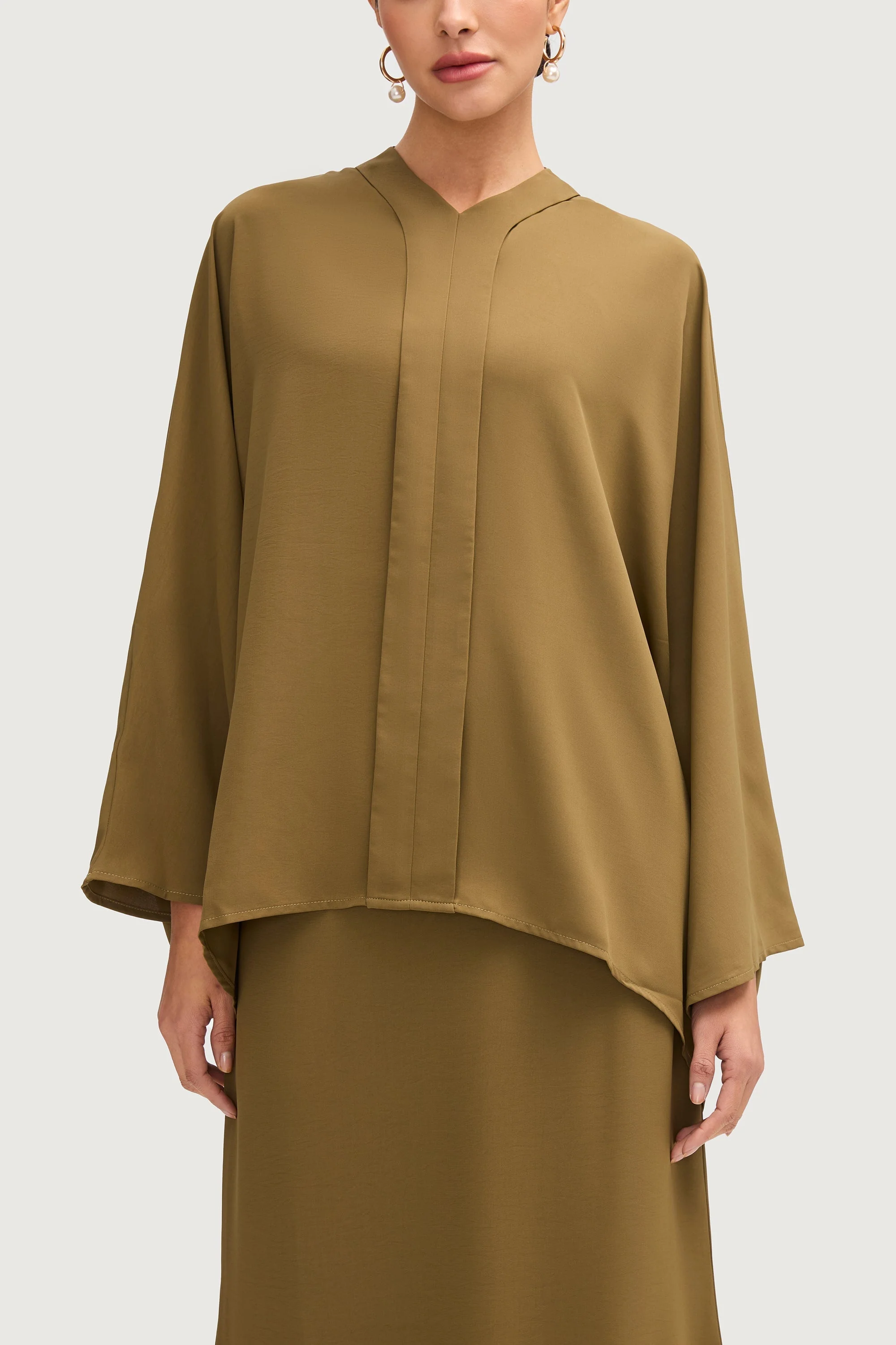 Afraa Top & Maxi Skirt Set - Olive - Image 2