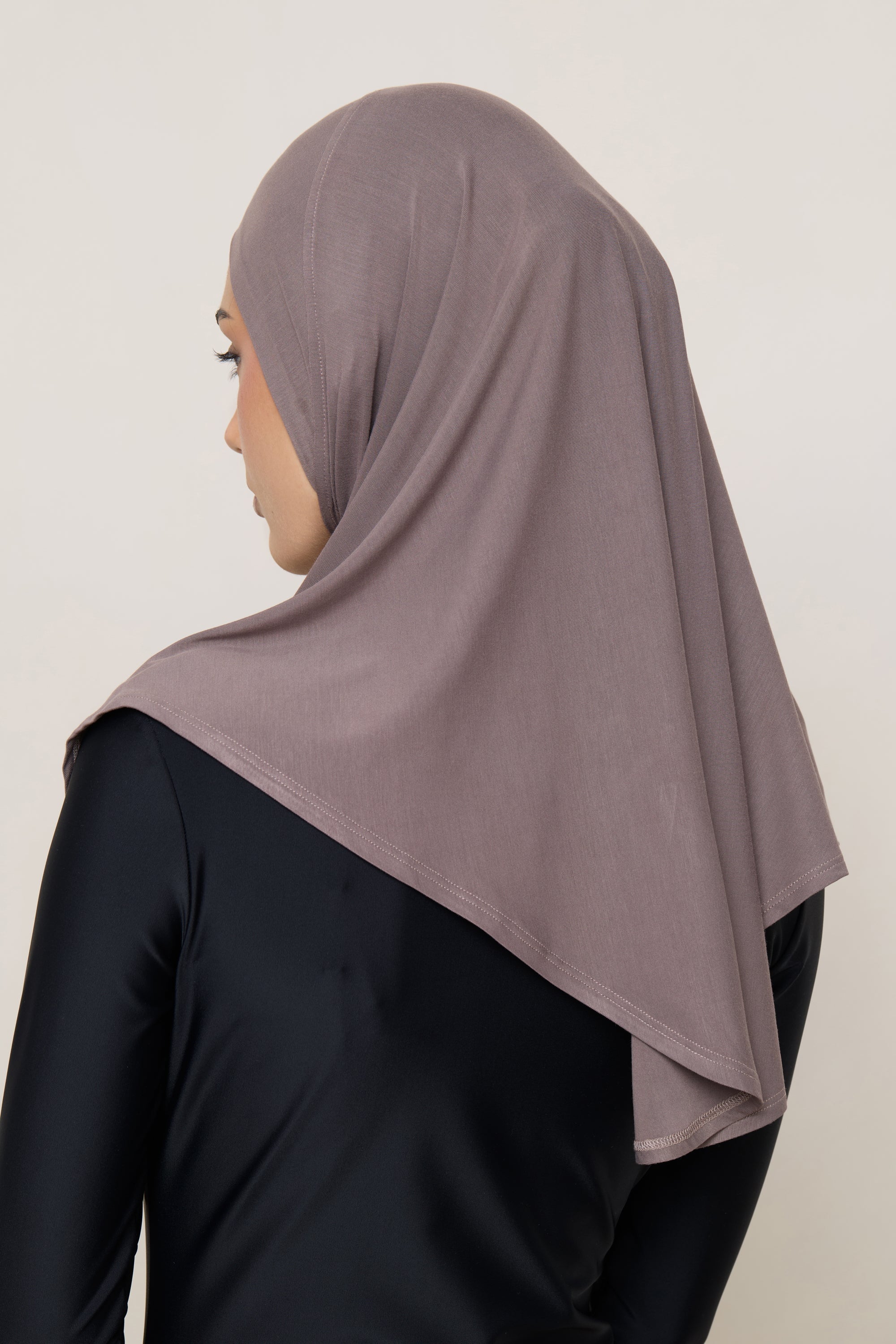 Amira Bamboo Jersey Instant Hijab - Deep Taupe - Image 3