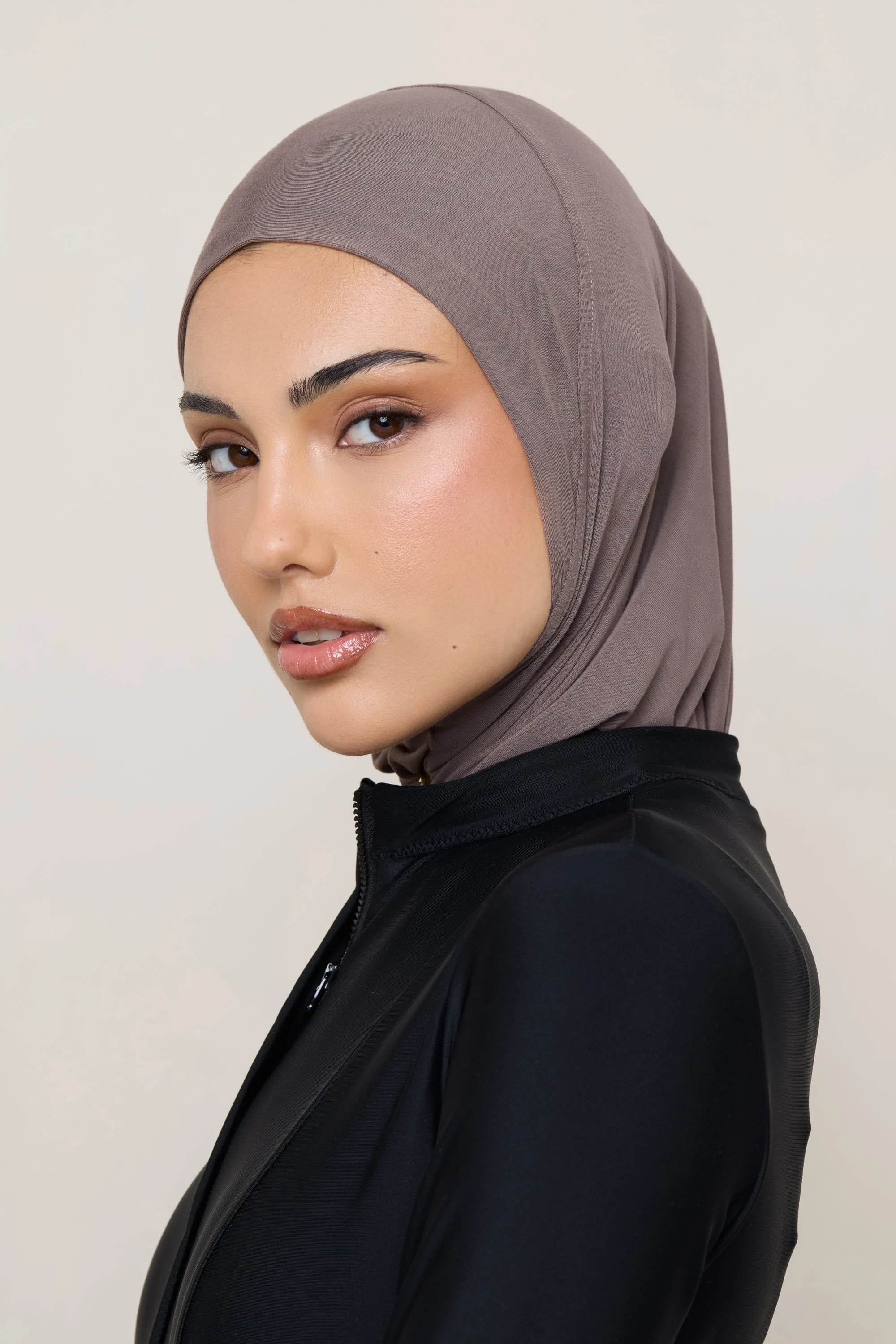 Amira Bamboo Jersey Instant Hijab - Deep Taupe - Image 4