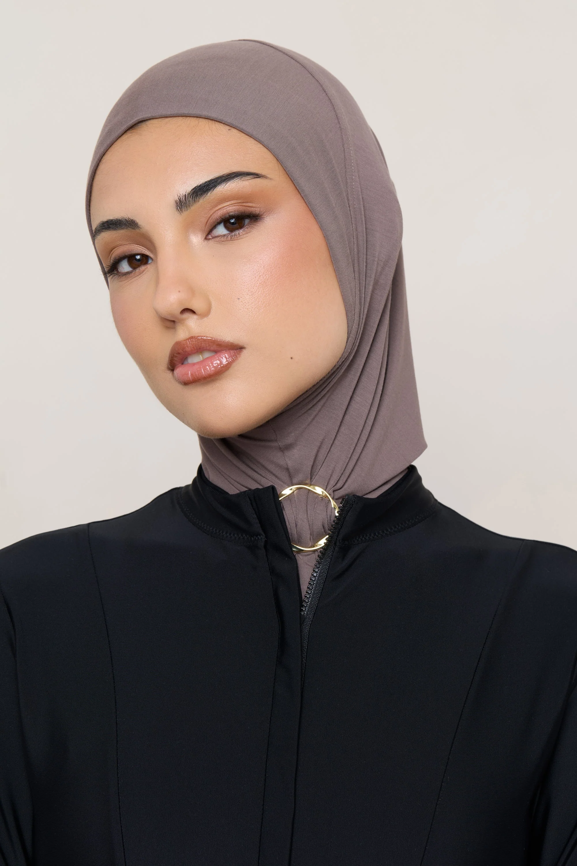 Amira Bamboo Jersey Instant Hijab - Deep Taupe - Image 5