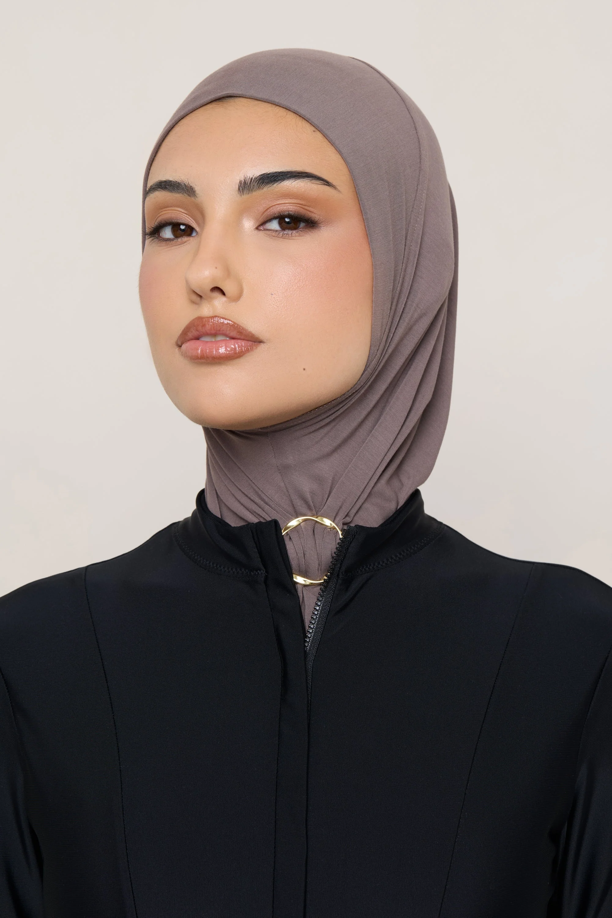 Amira Bamboo Jersey Instant Hijab - Deep Taupe - Image 6
