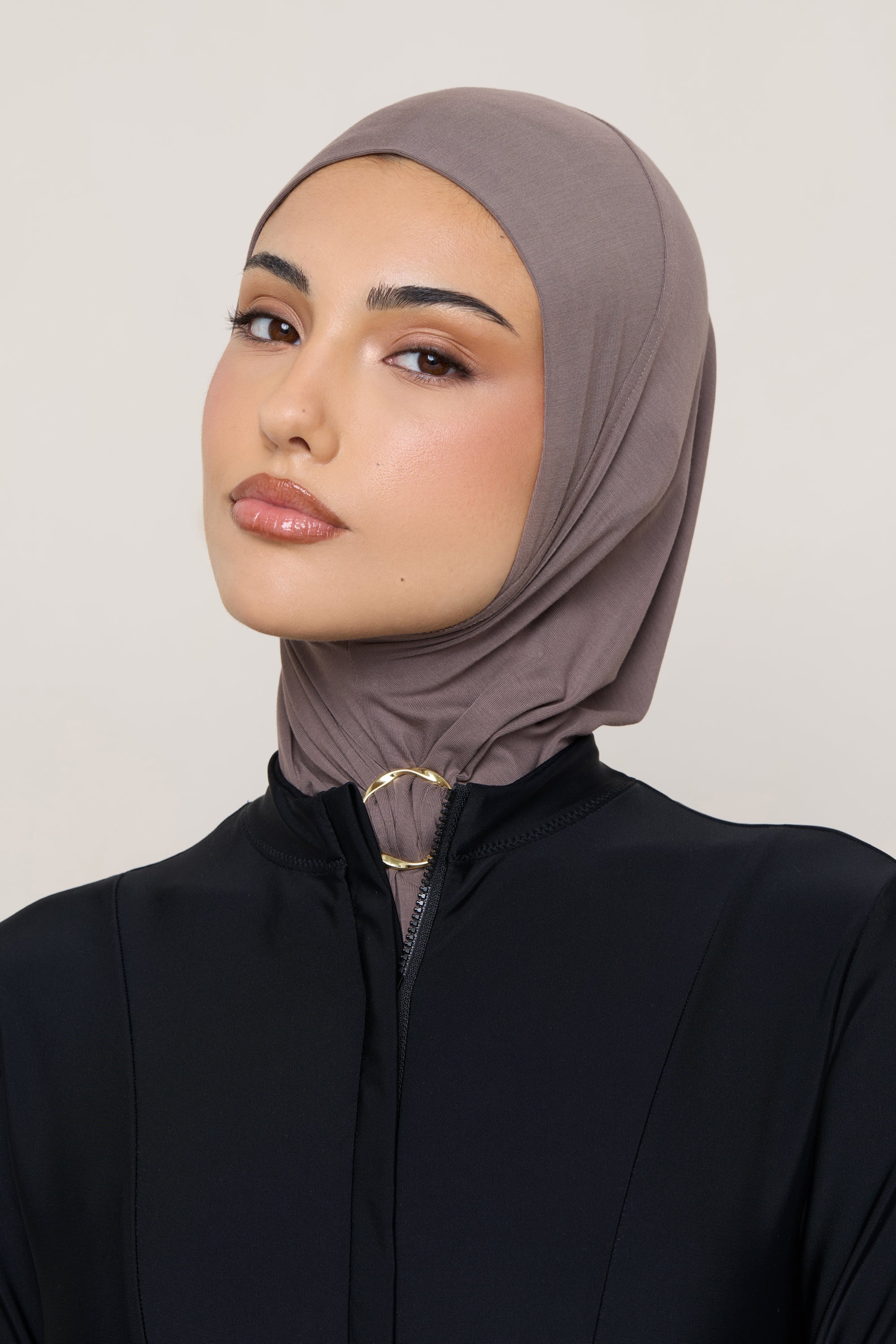 Amira Bamboo Jersey Instant Hijab - Deep Taupe - Image 7