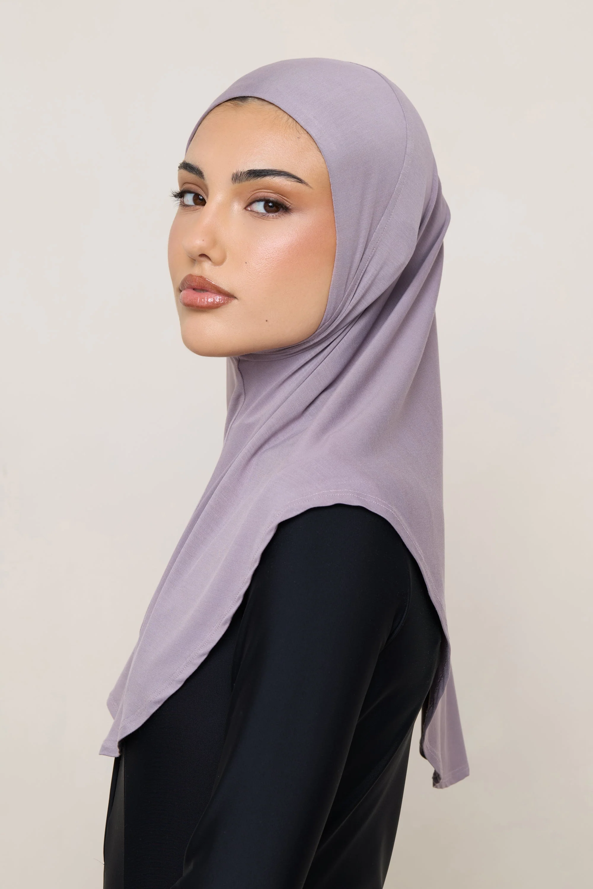 Amira Bamboo Jersey Instant Hijab - Purple Dove - Image 4
