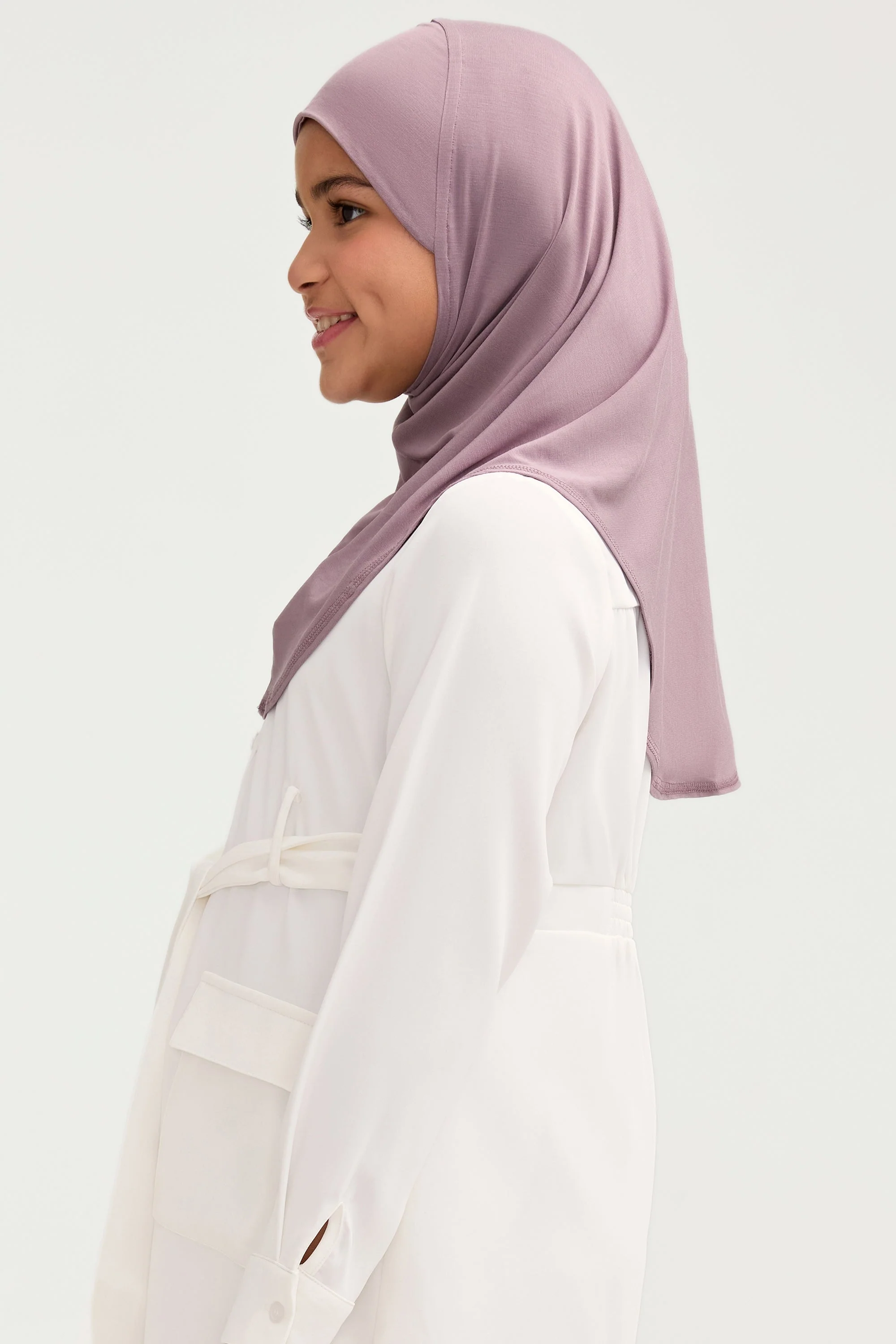 Amira Bamboo Jersey Instant Hijab - Purple Dove (Girls) - Image 3