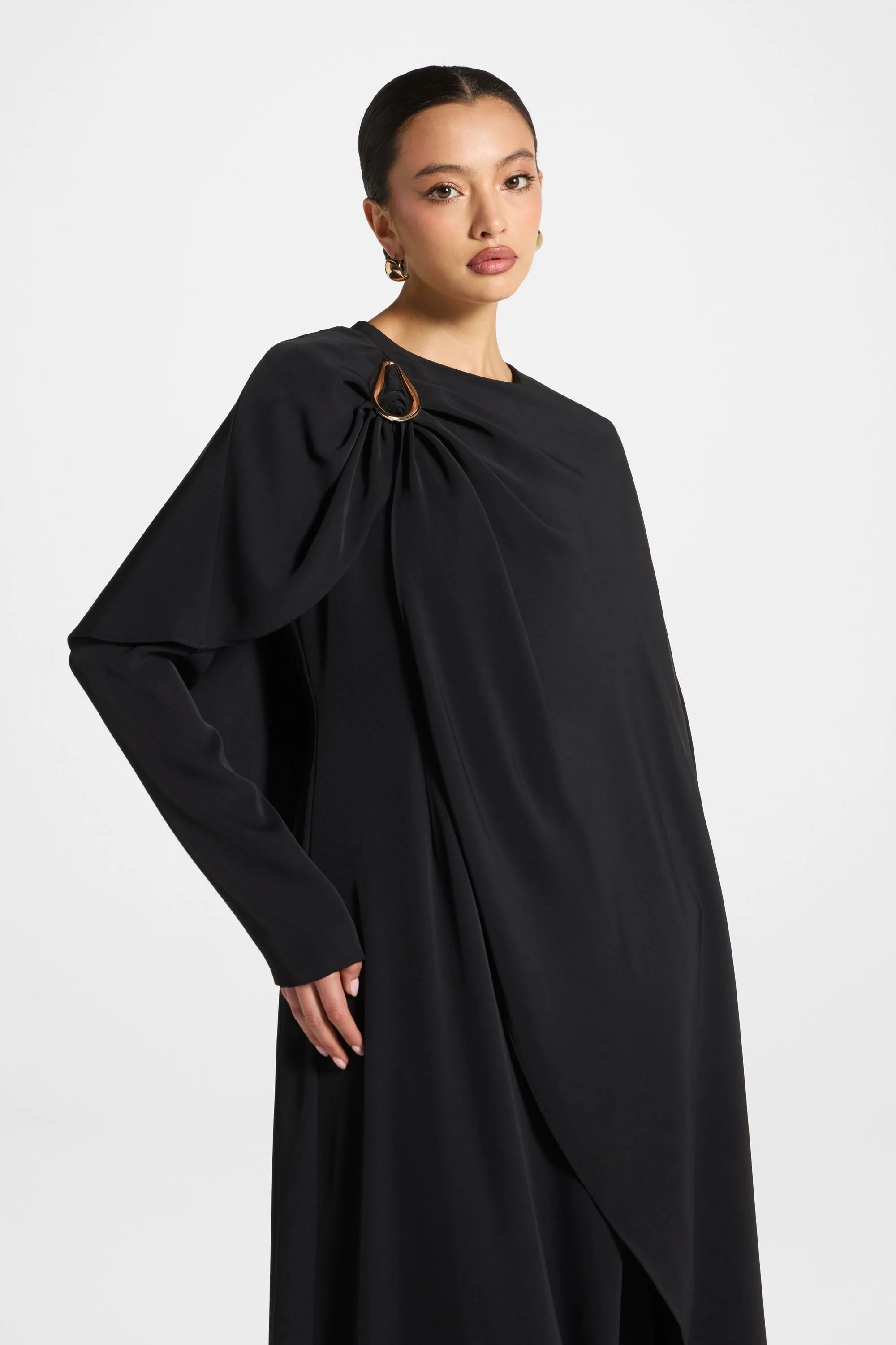 Asymmetric Cape Maxi Dress - Black - Image 2
