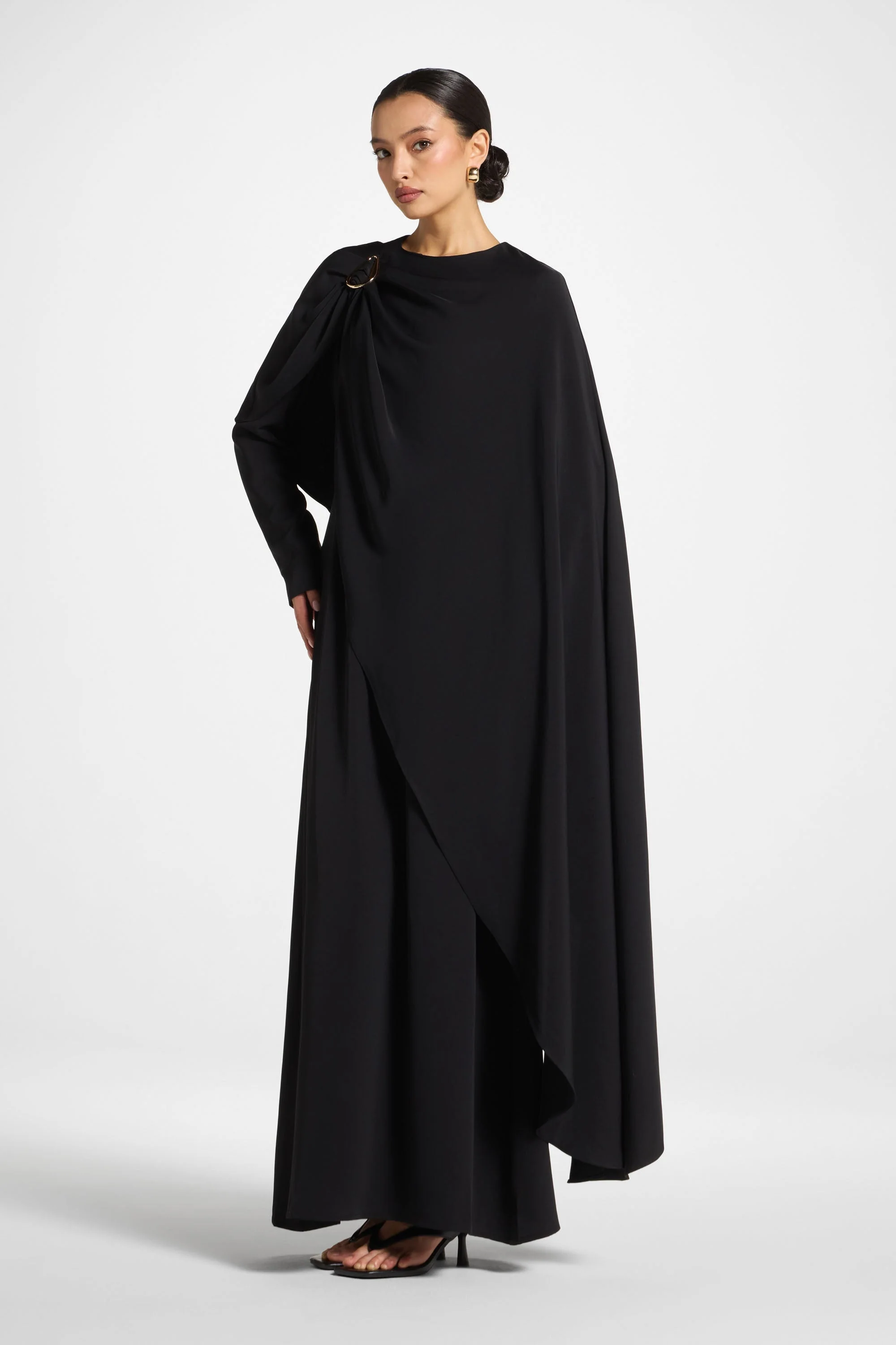 Asymmetric Cape Maxi Dress - Black - Image 4
