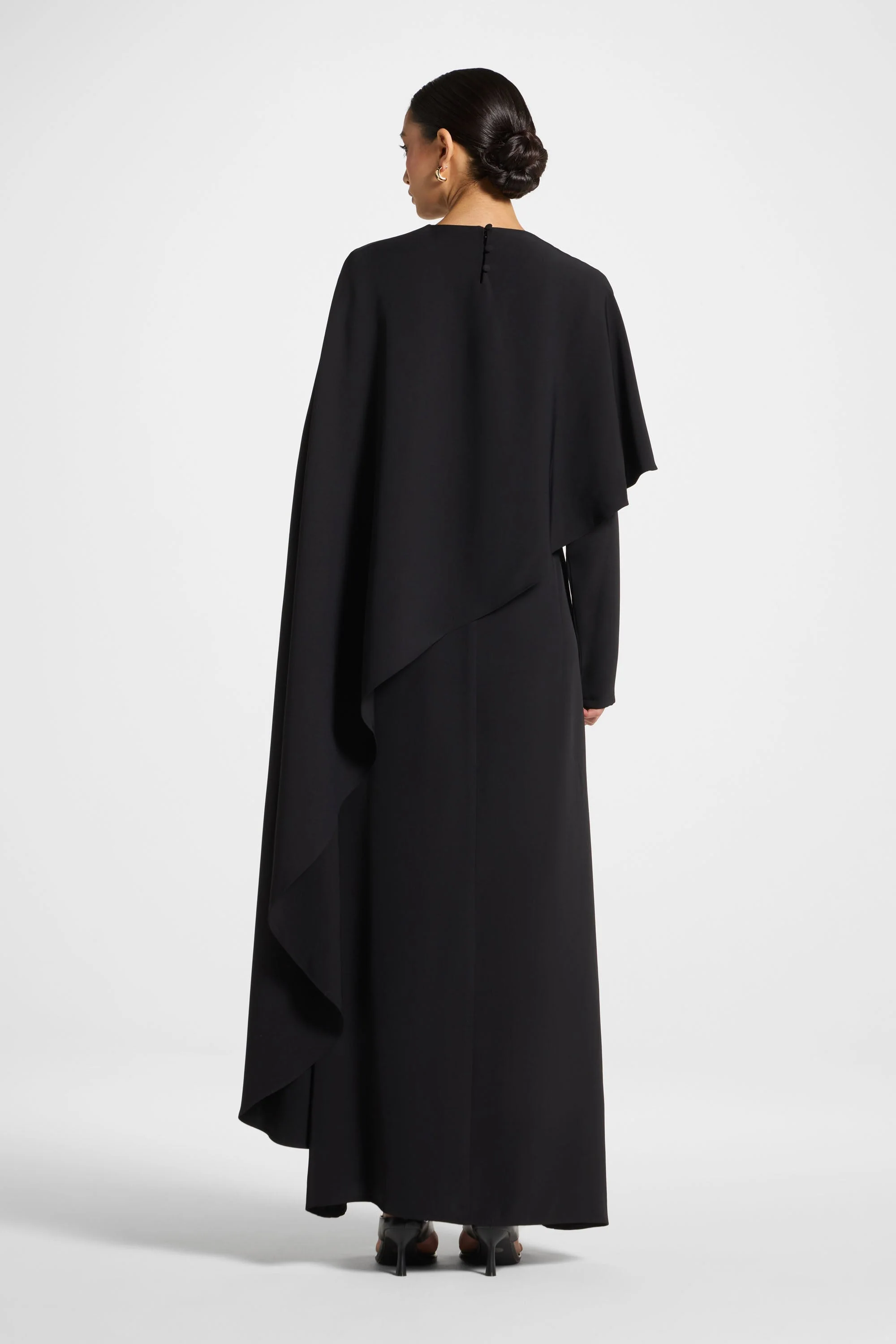 Asymmetric Cape Maxi Dress - Black - Image 5
