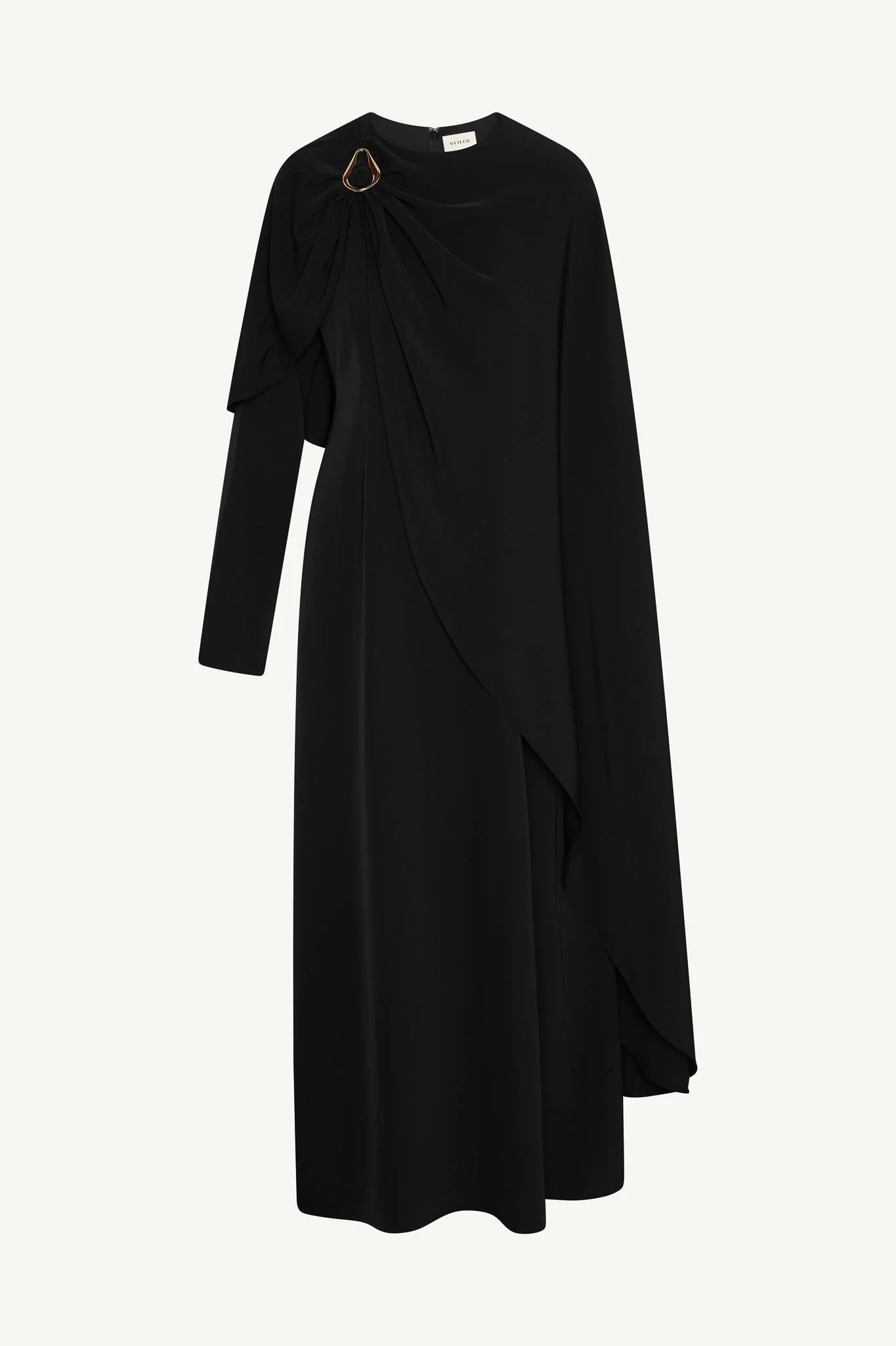 Asymmetric Cape Maxi Dress - Black - Image 6