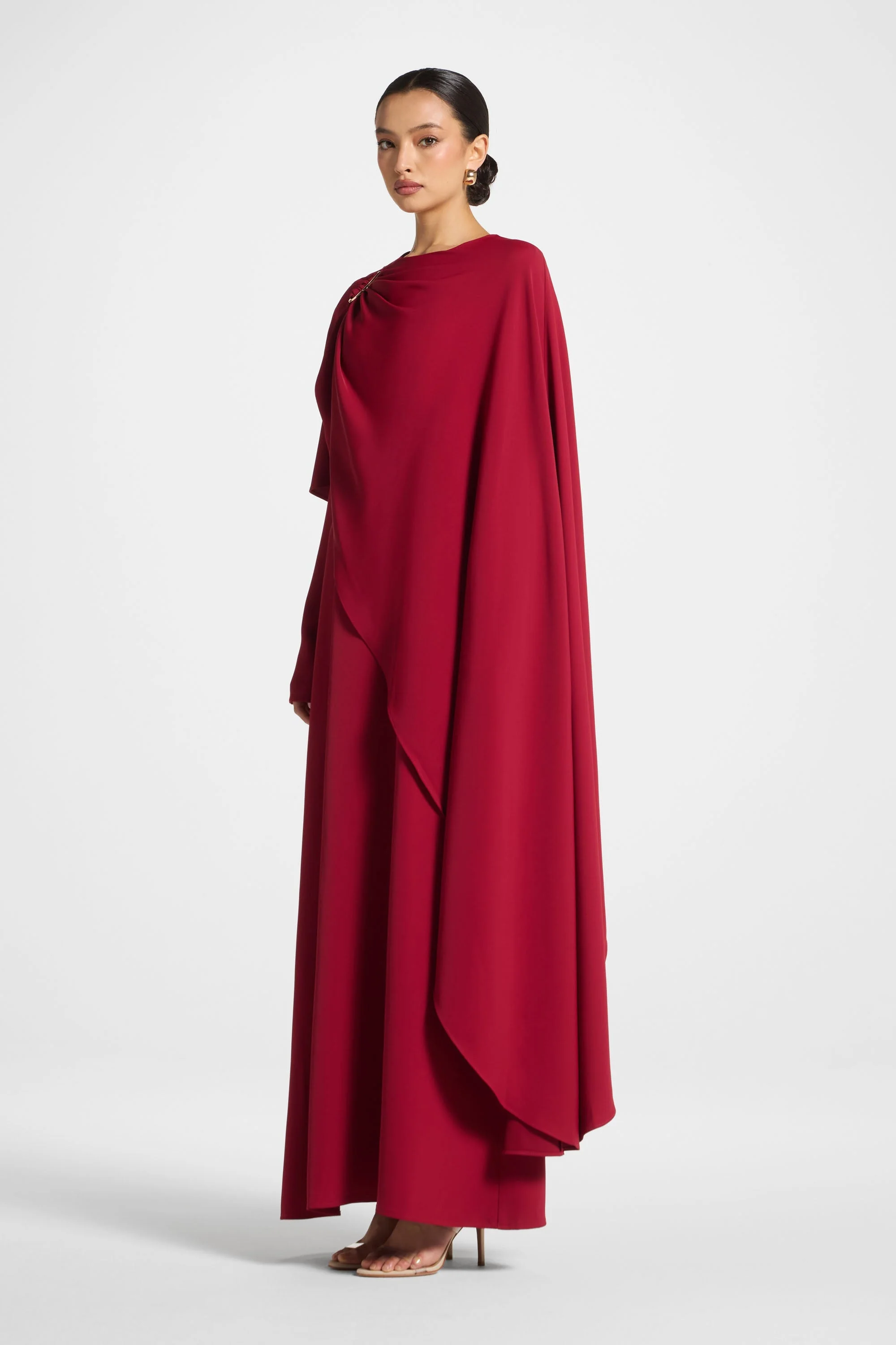Asymmetric Cape Maxi Dress - Cherry - Image 4