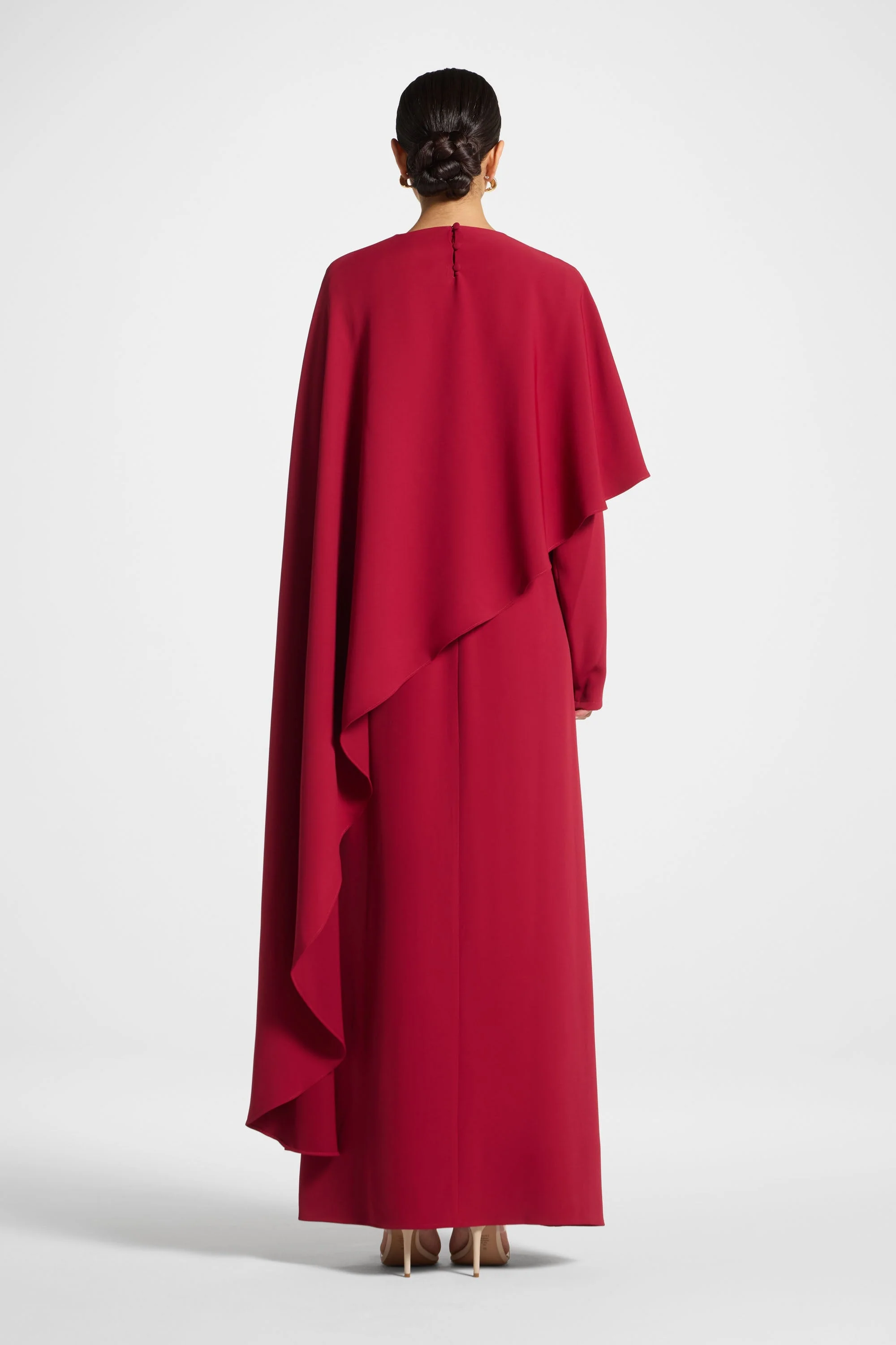 Asymmetric Cape Maxi Dress - Cherry - Image 5