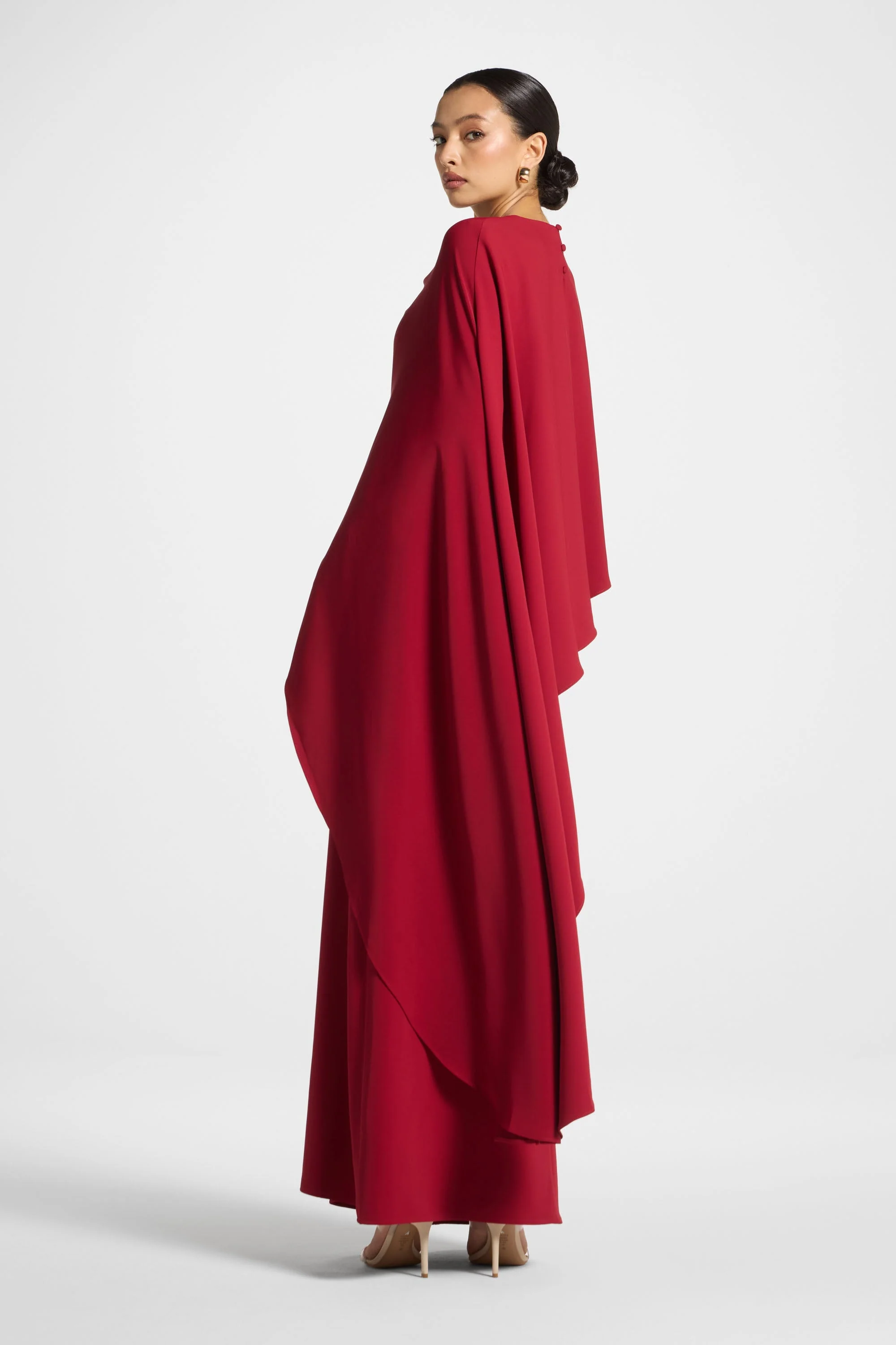 Asymmetric Cape Maxi Dress - Cherry - Image 6