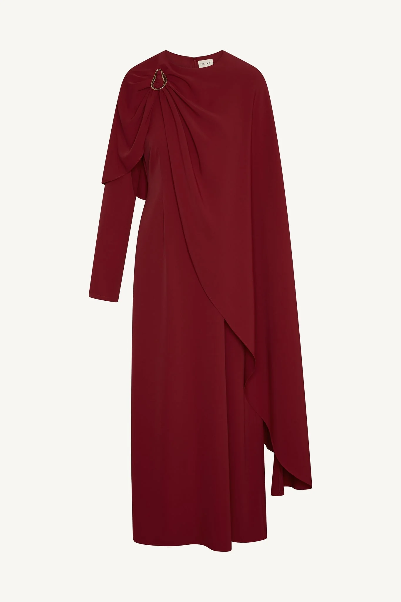 Asymmetric Cape Maxi Dress - Cherry - Image 8