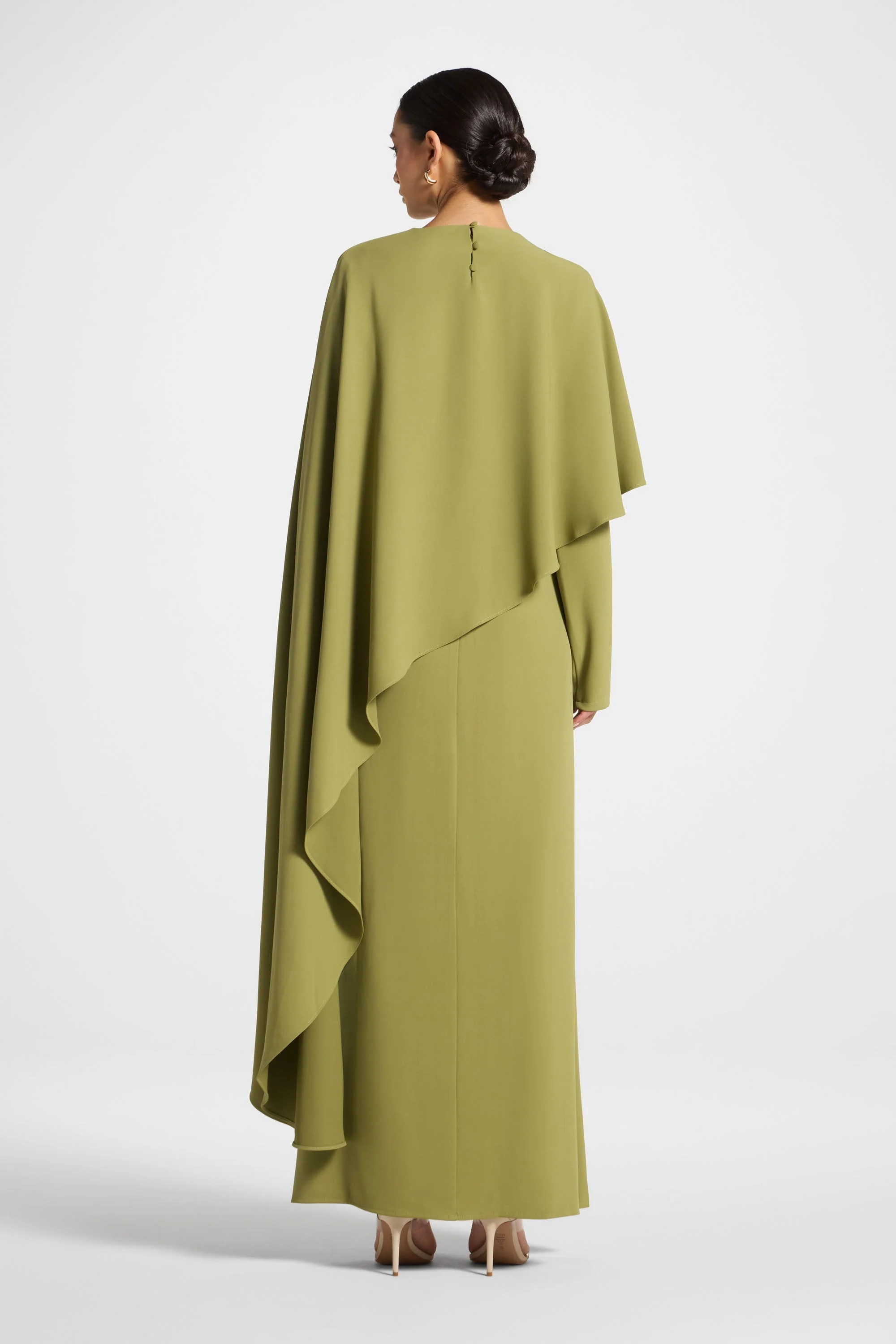Asymmetric Cape Maxi Dress - Fern - Image 6