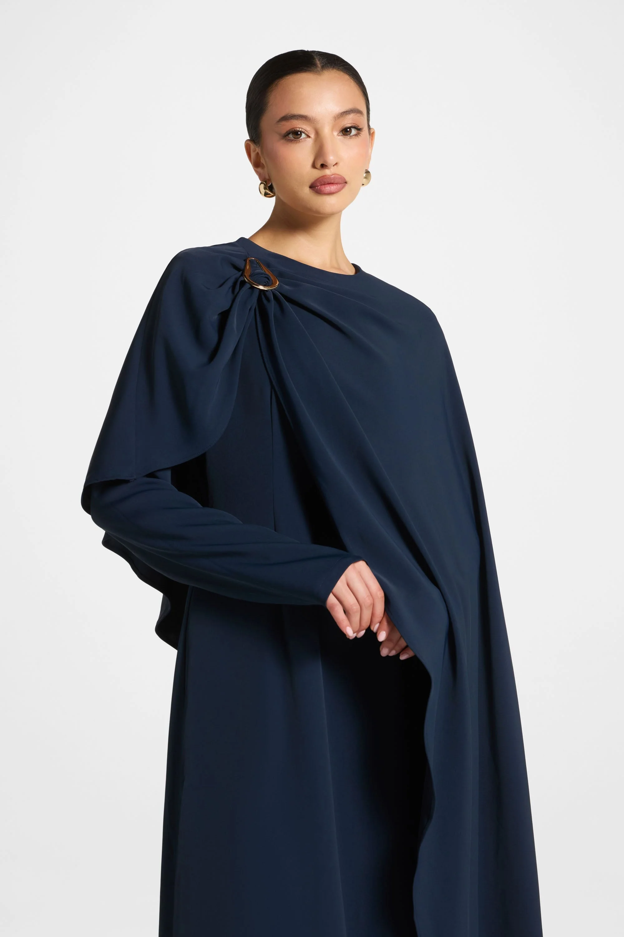Asymmetric Cape Maxi Dress - Midnight - Image 2