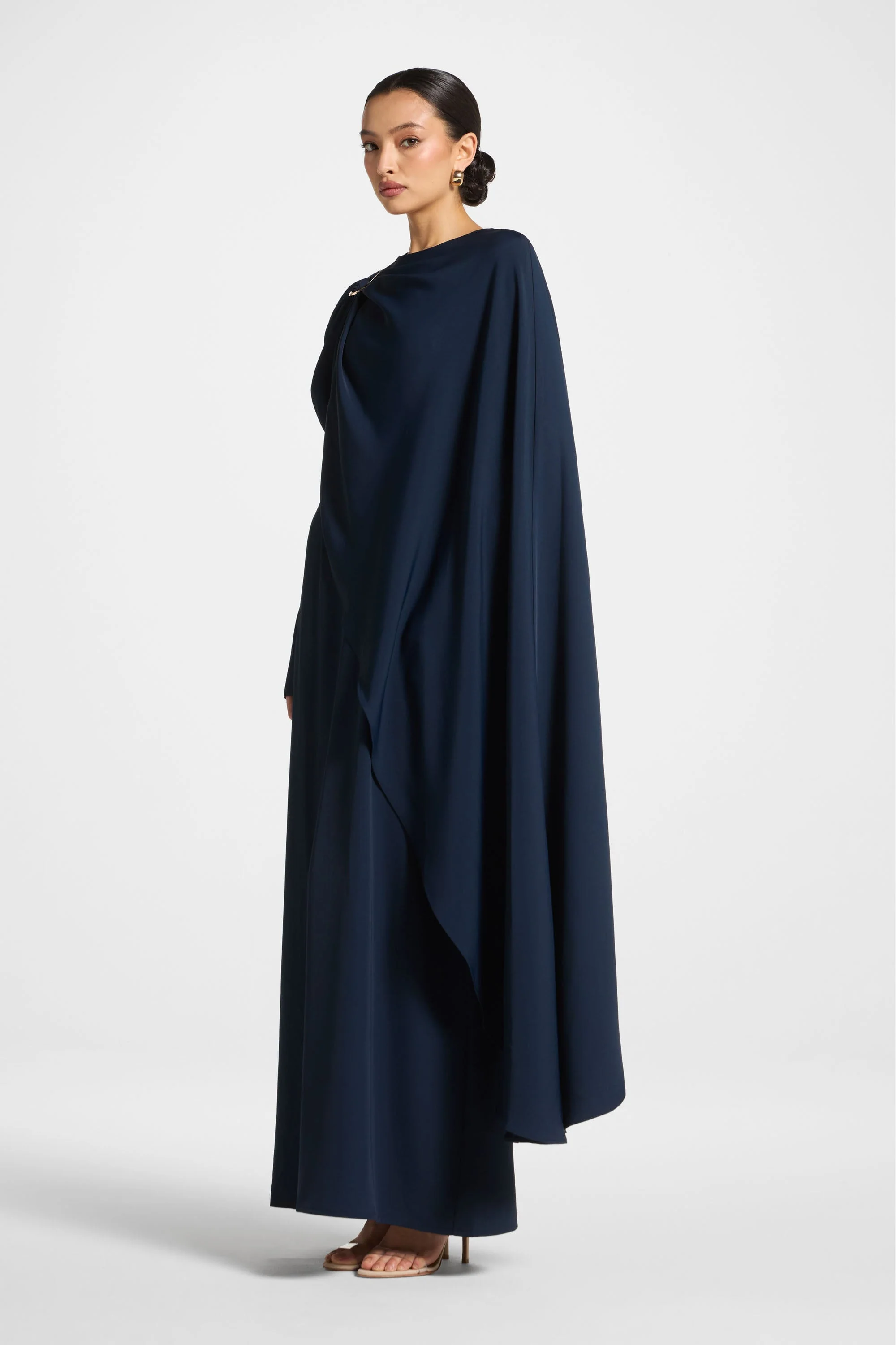 Asymmetric Cape Maxi Dress - Midnight - Image 3