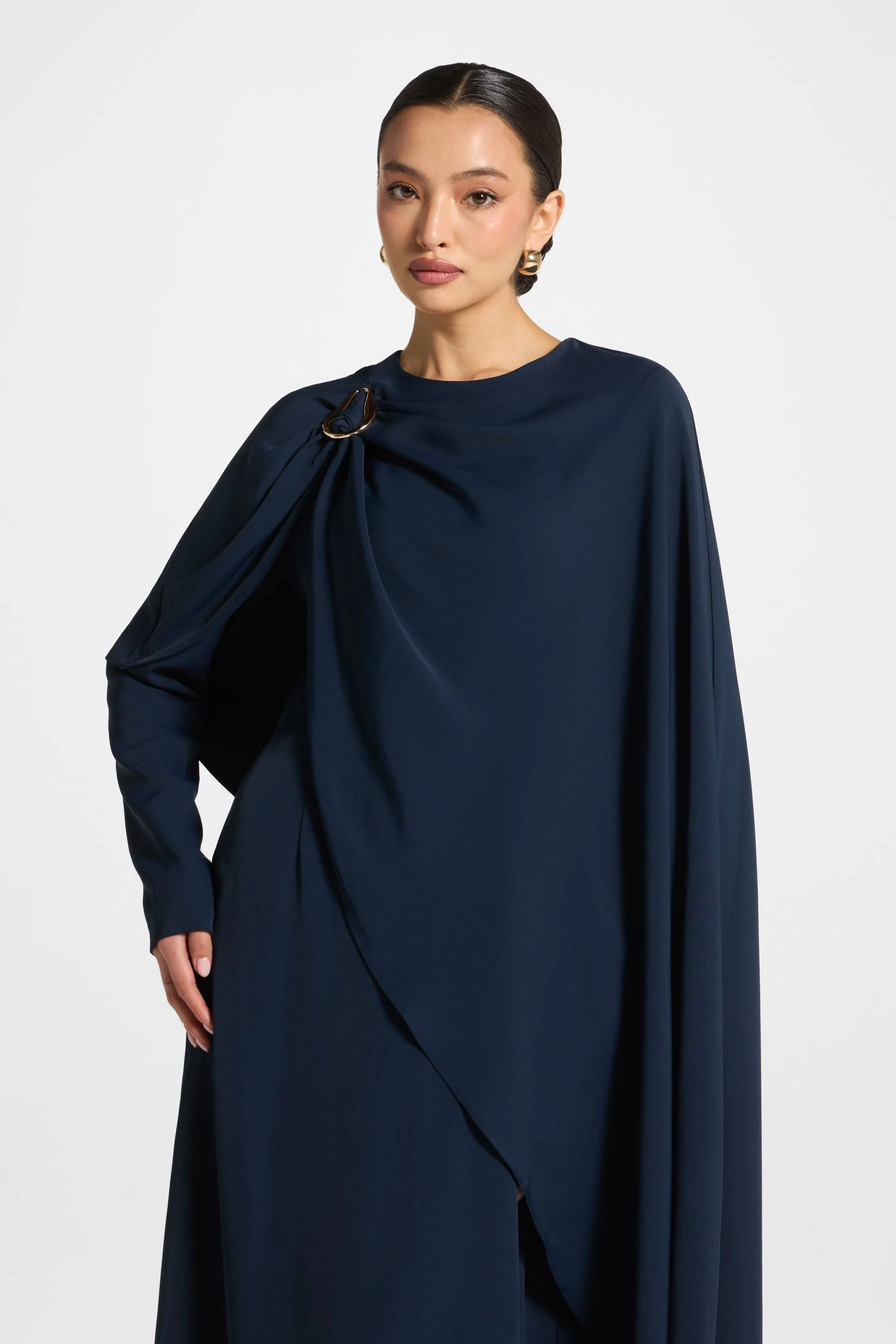 Asymmetric Cape Maxi Dress - Midnight - Image 5