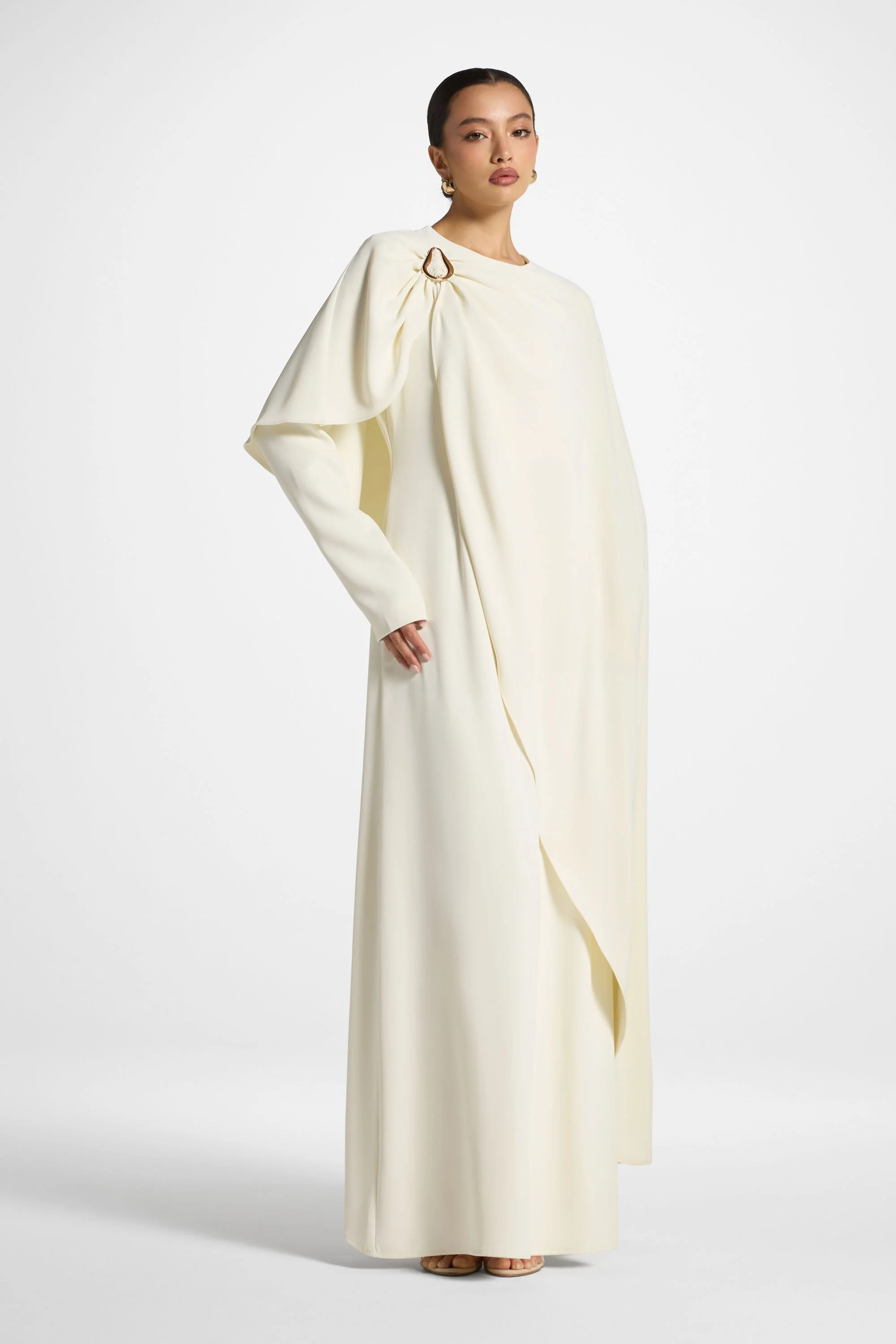 Asymmetric Cape Maxi Dress - Moonlight - Image 3