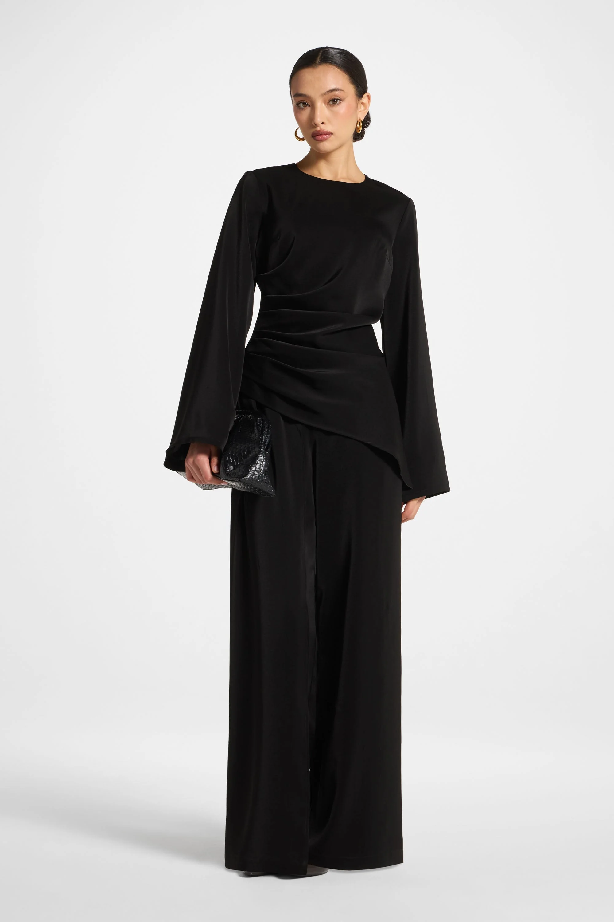 Asymmetric Drape Top - Black - Image 2