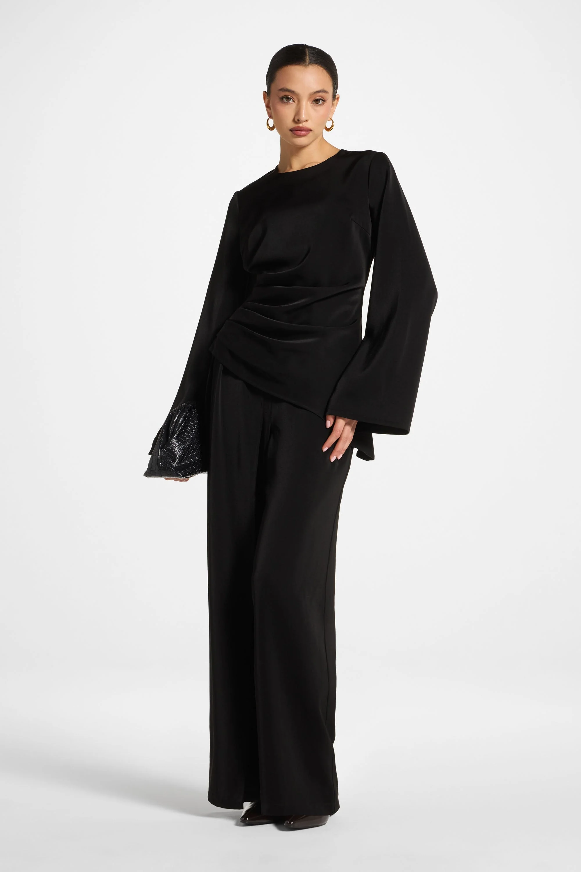Asymmetric Drape Top - Black - Image 3