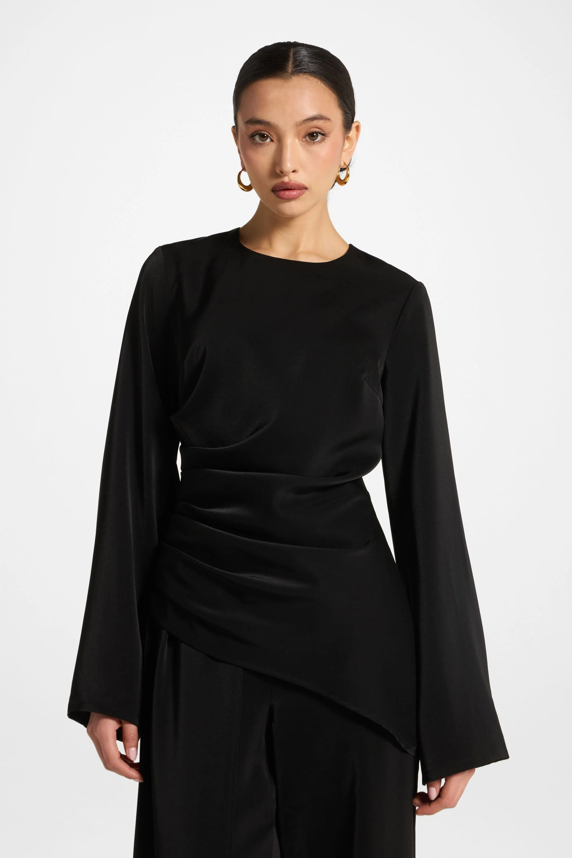 Asymmetric Drape Top - Black - Image 5