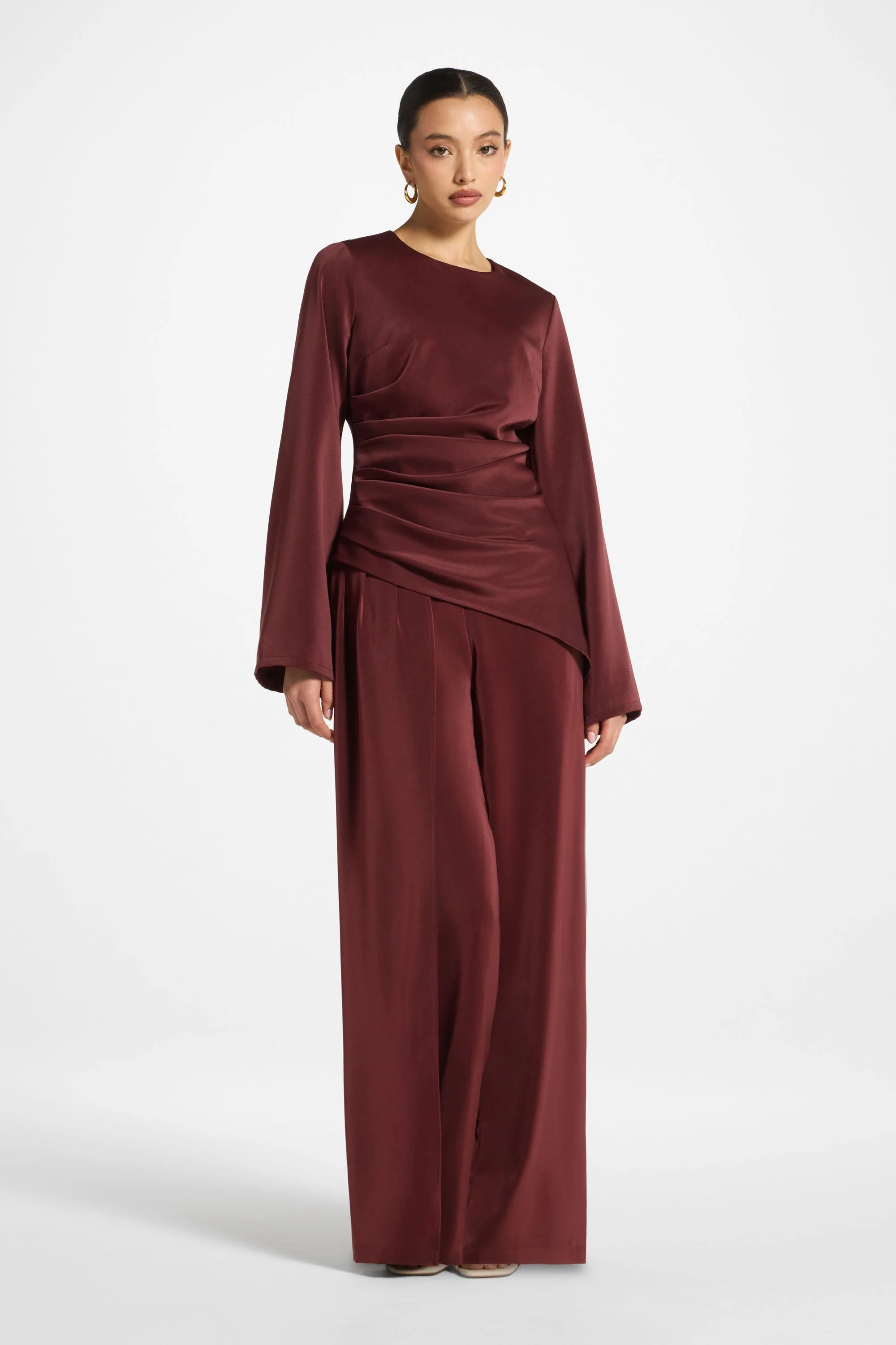 Asymmetric Drape Pants - Fig - Image 3