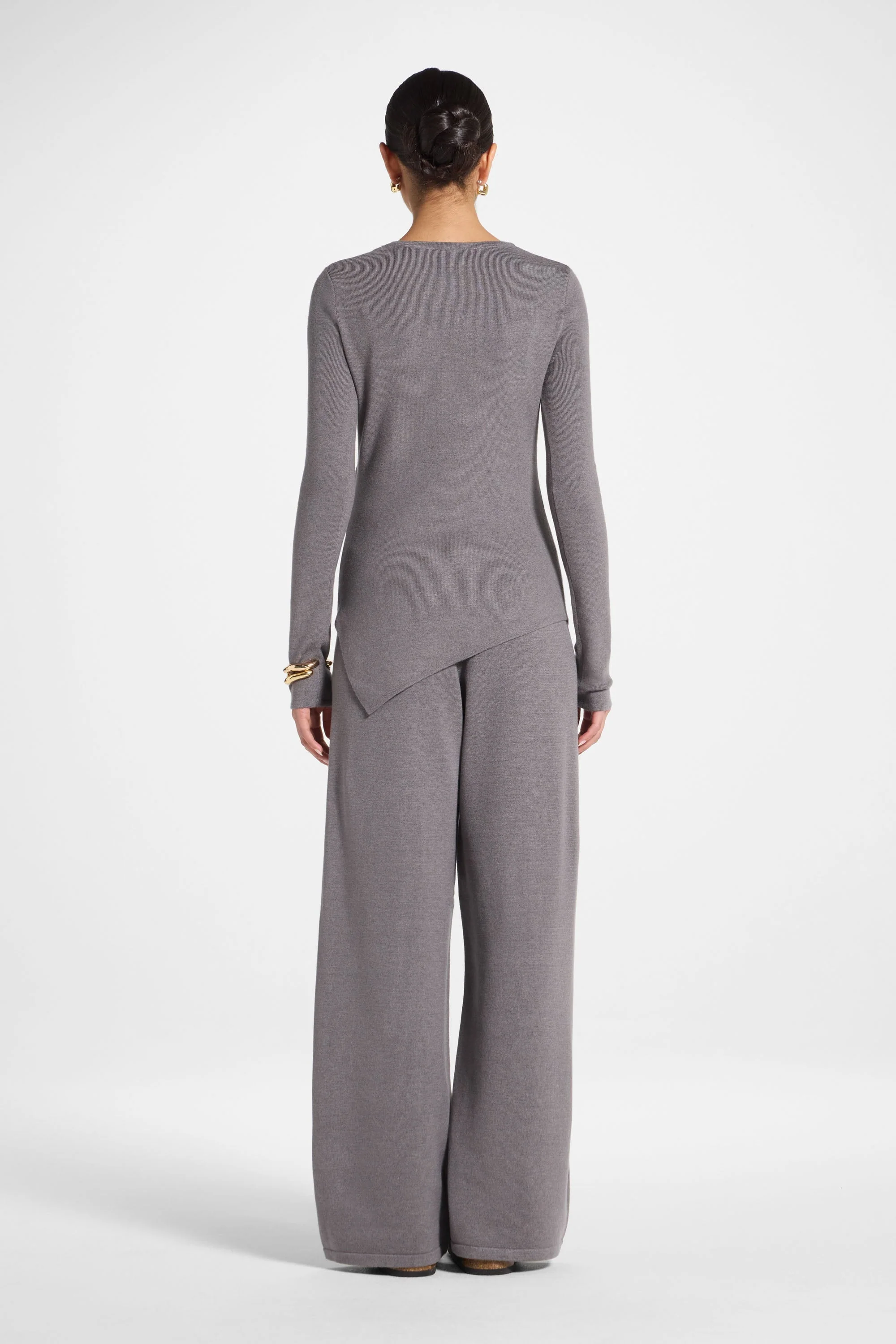 Asymmetric Knit Top & Pants Set - Charcoal - Image 4