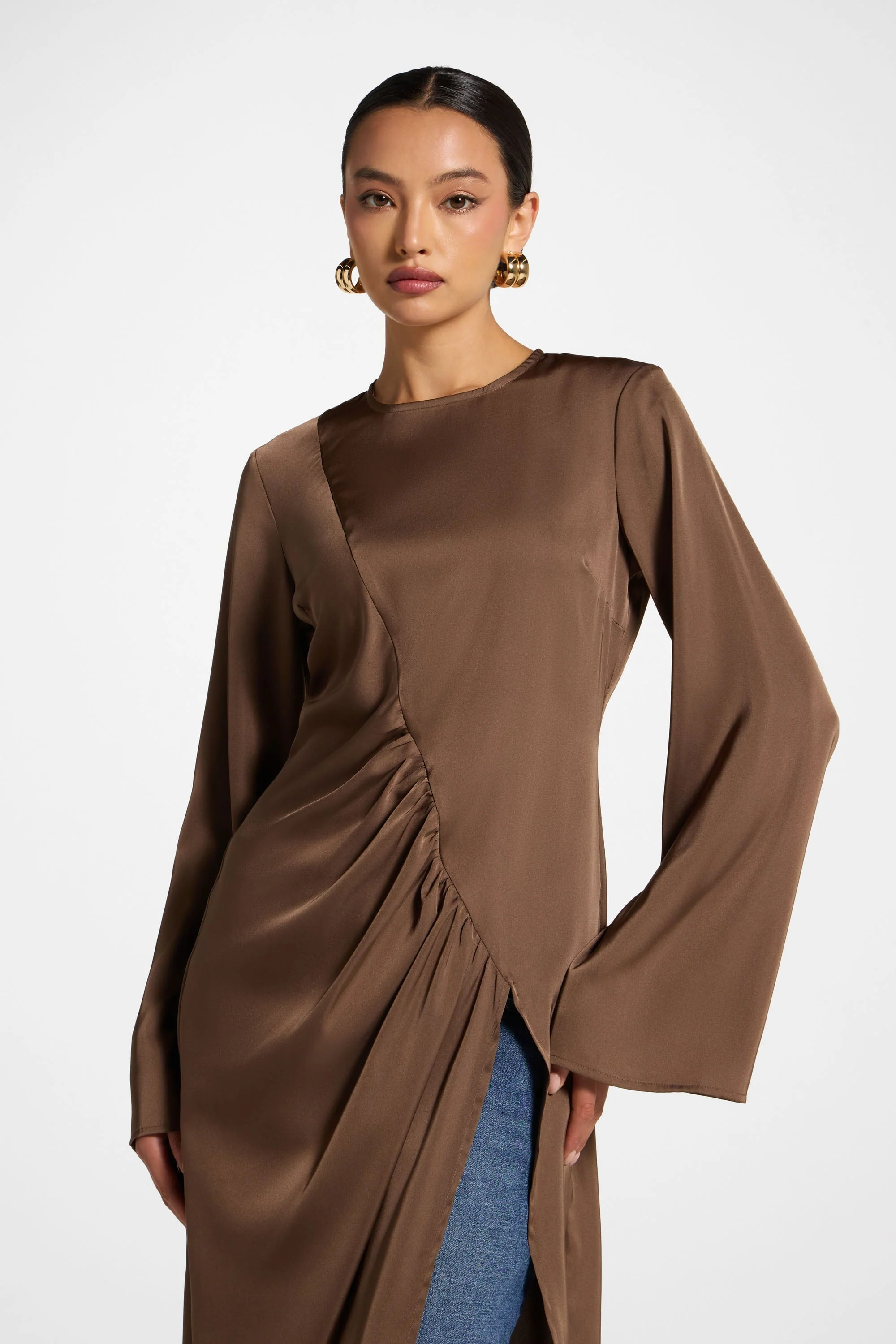 Asymmetric Midi Top - Brown - Image 4