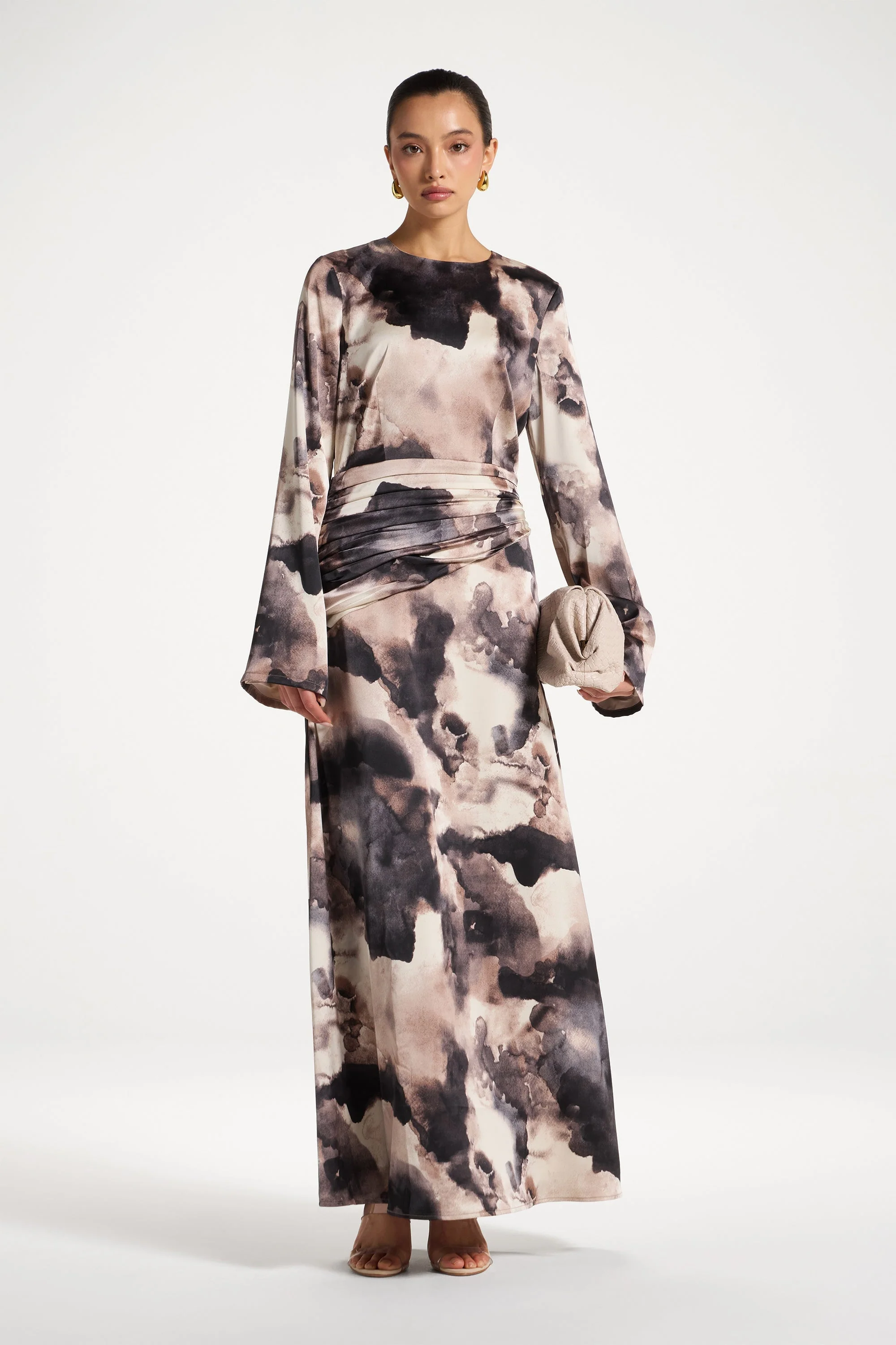 Asymmetric Pleated Waist Maxi Dress