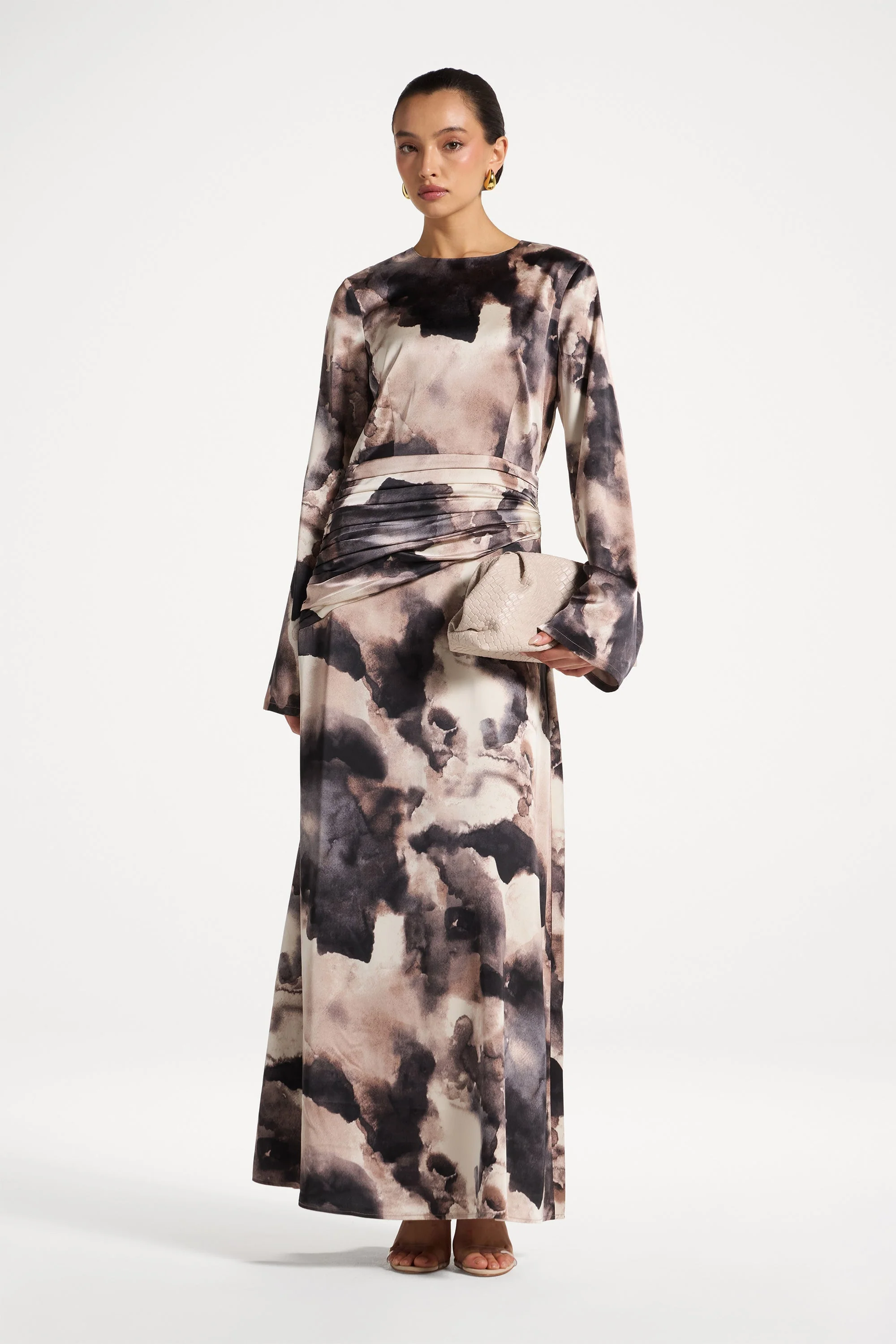 Asymmetric Pleated Waist Maxi Dress - Image 2