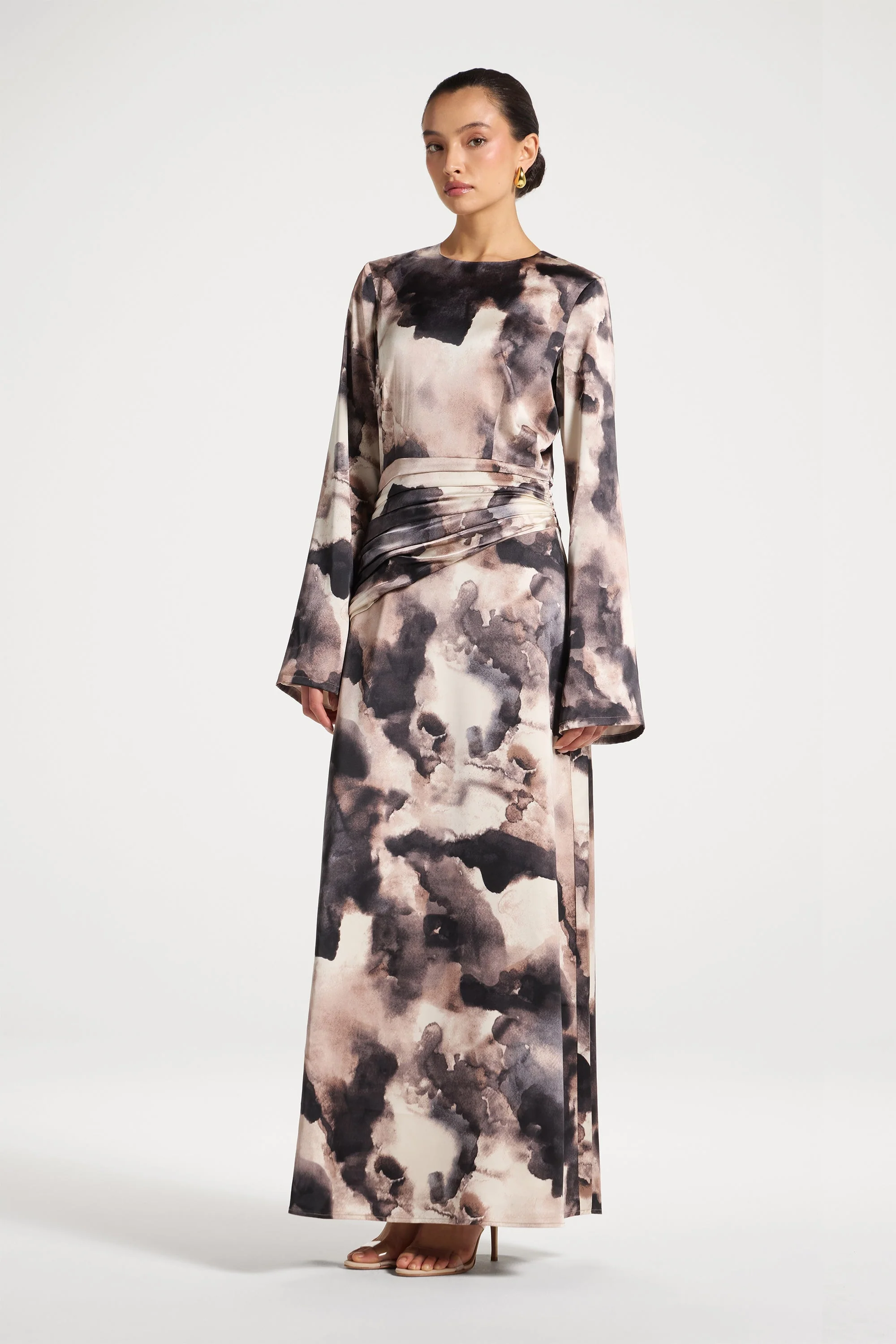 Asymmetric Pleated Waist Maxi Dress - Image 3