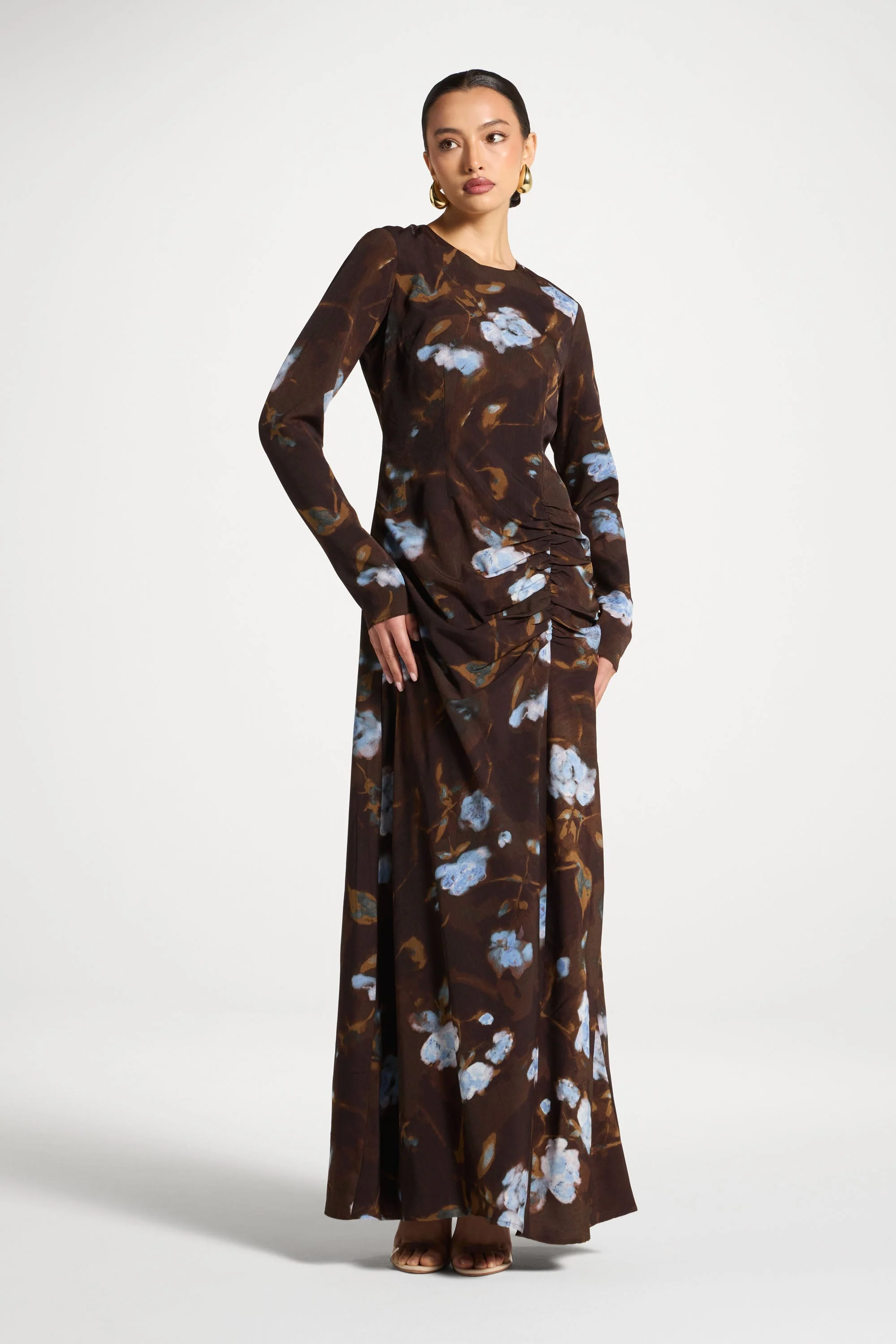 Asymmetric Rouched Maxi Dress - Cocoa Petals