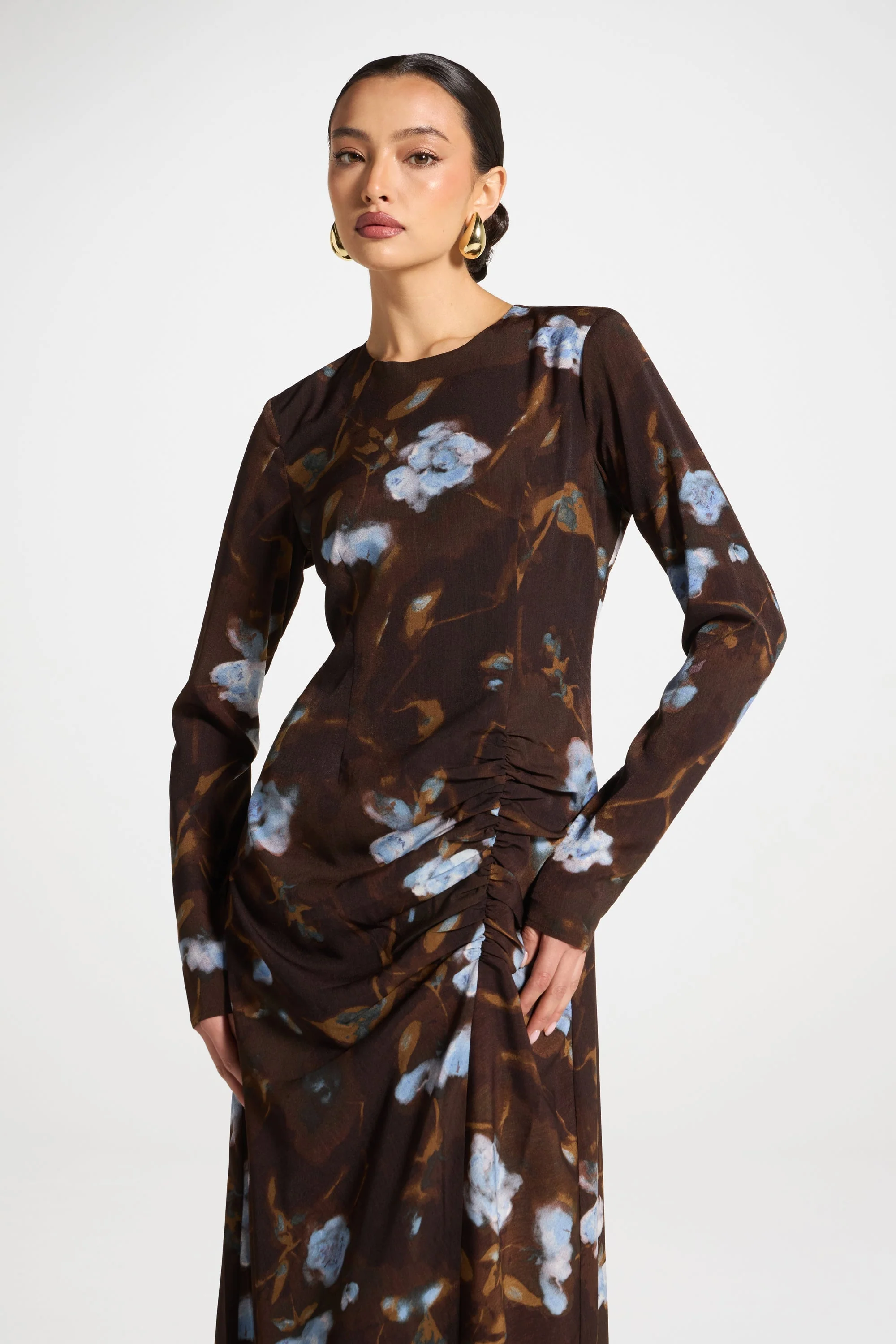 Asymmetric Rouched Maxi Dress - Cocoa Petals - Image 2