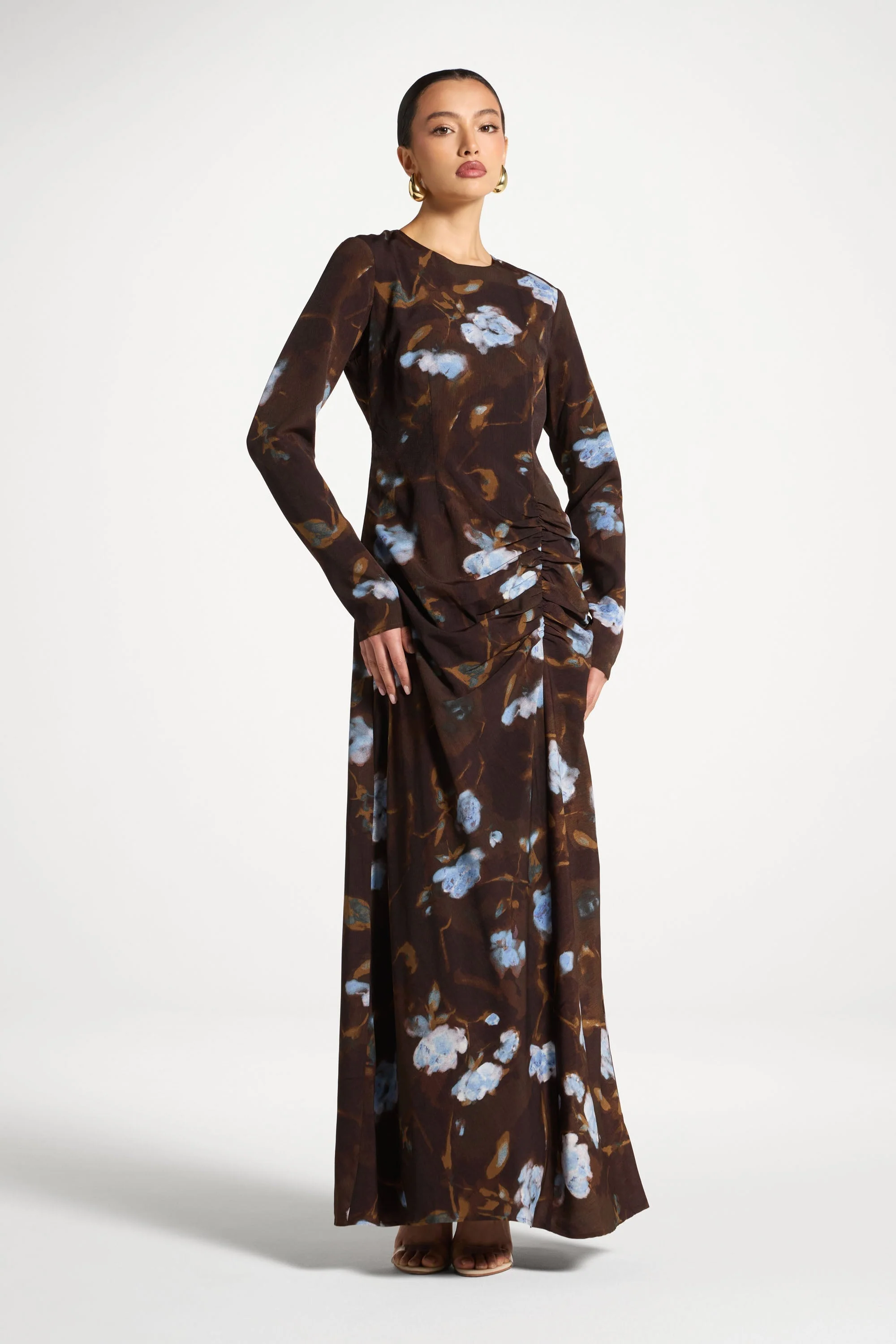Asymmetric Rouched Maxi Dress - Cocoa Petals - Image 3