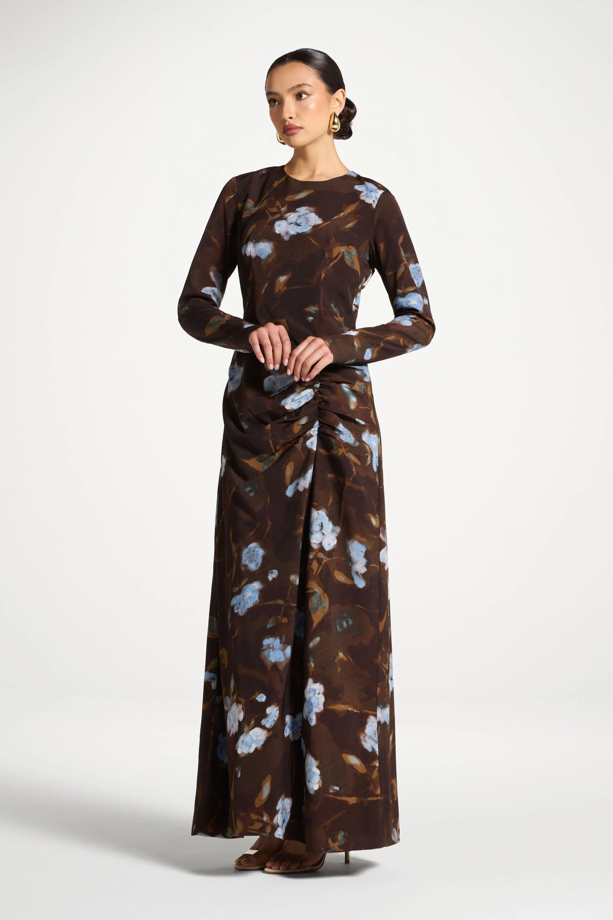 Asymmetric Rouched Maxi Dress - Cocoa Petals - Image 4