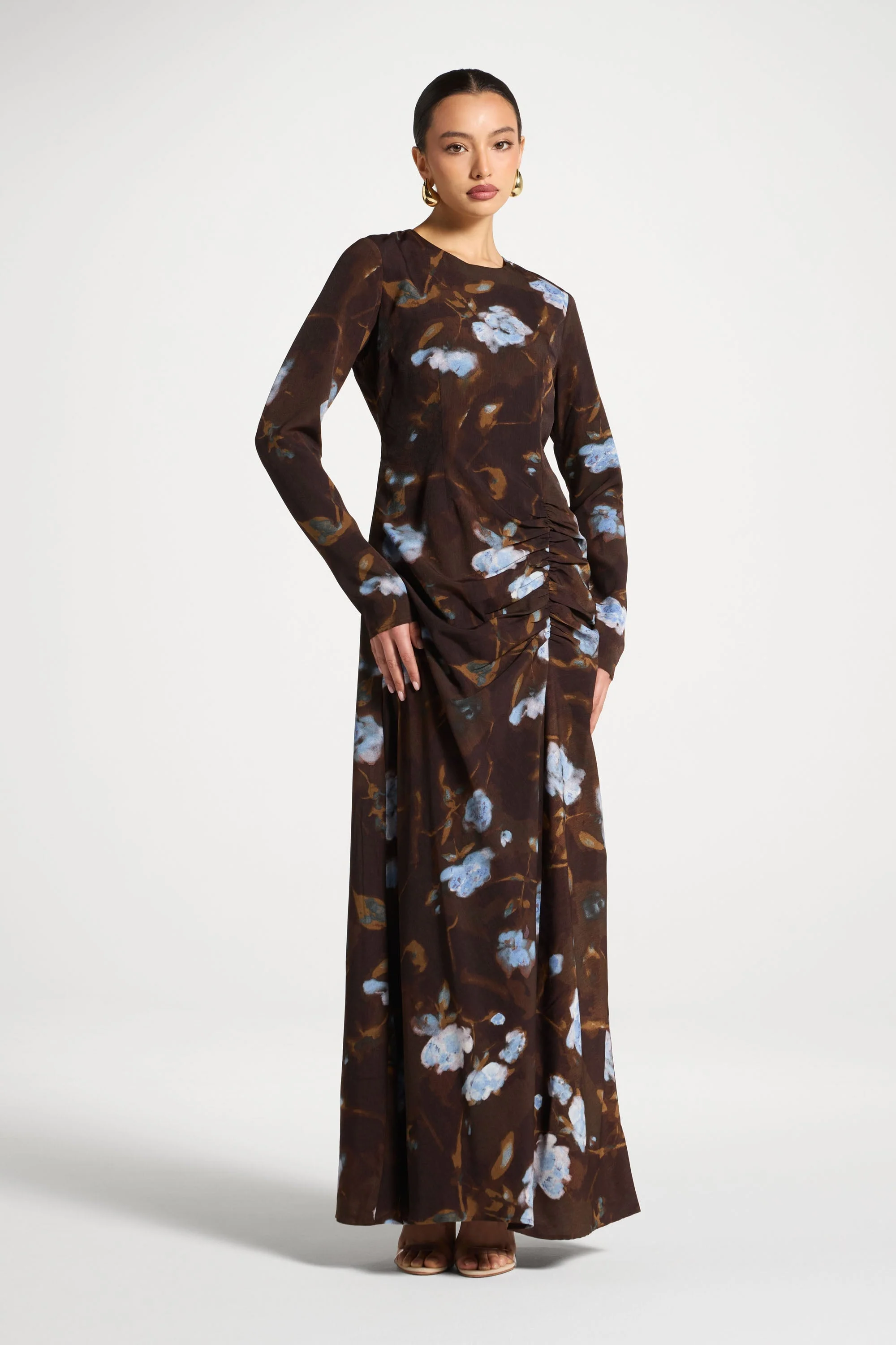 Asymmetric Rouched Maxi Dress - Cocoa Petals - Image 5