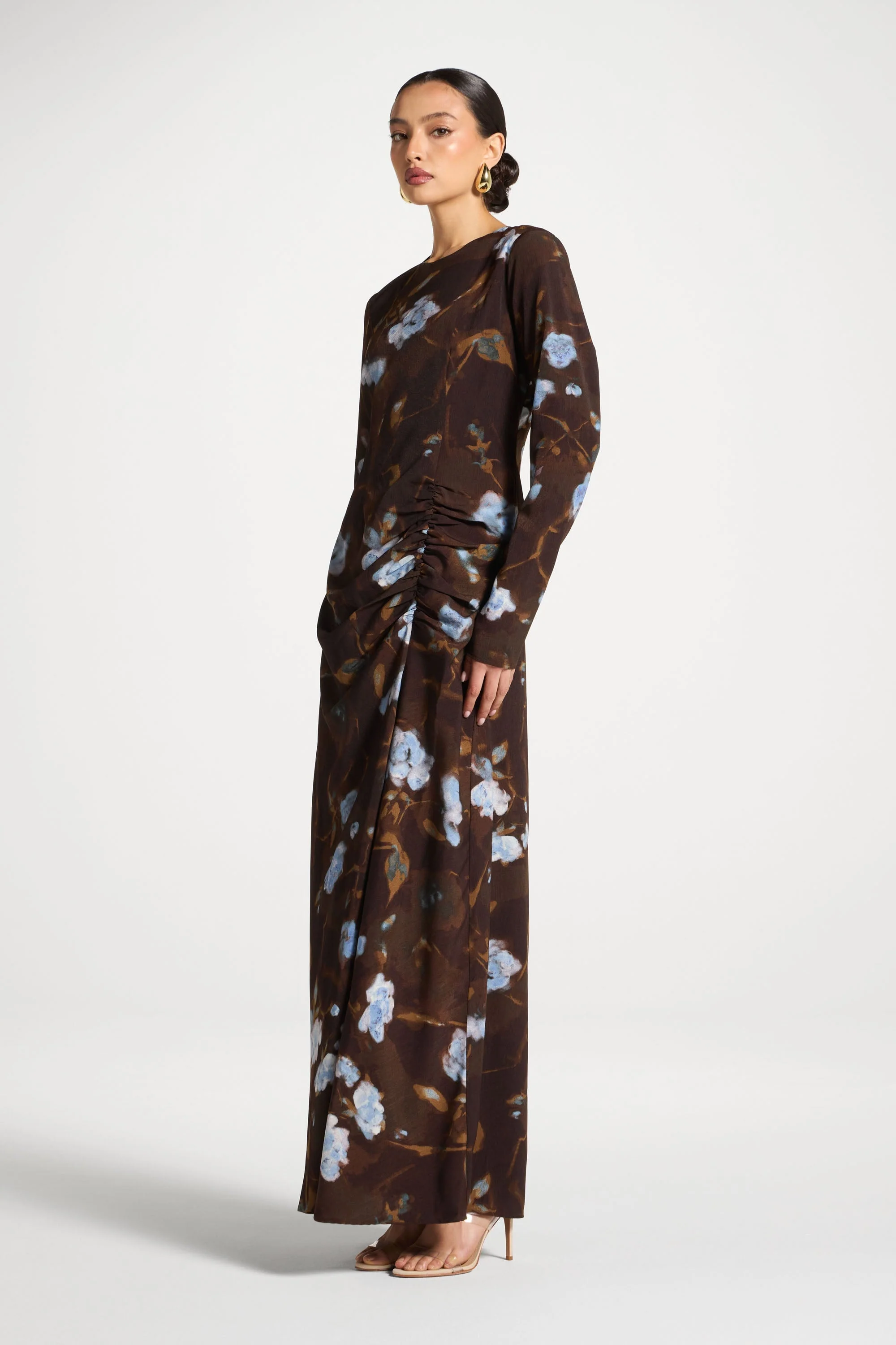 Asymmetric Rouched Maxi Dress - Cocoa Petals - Image 6
