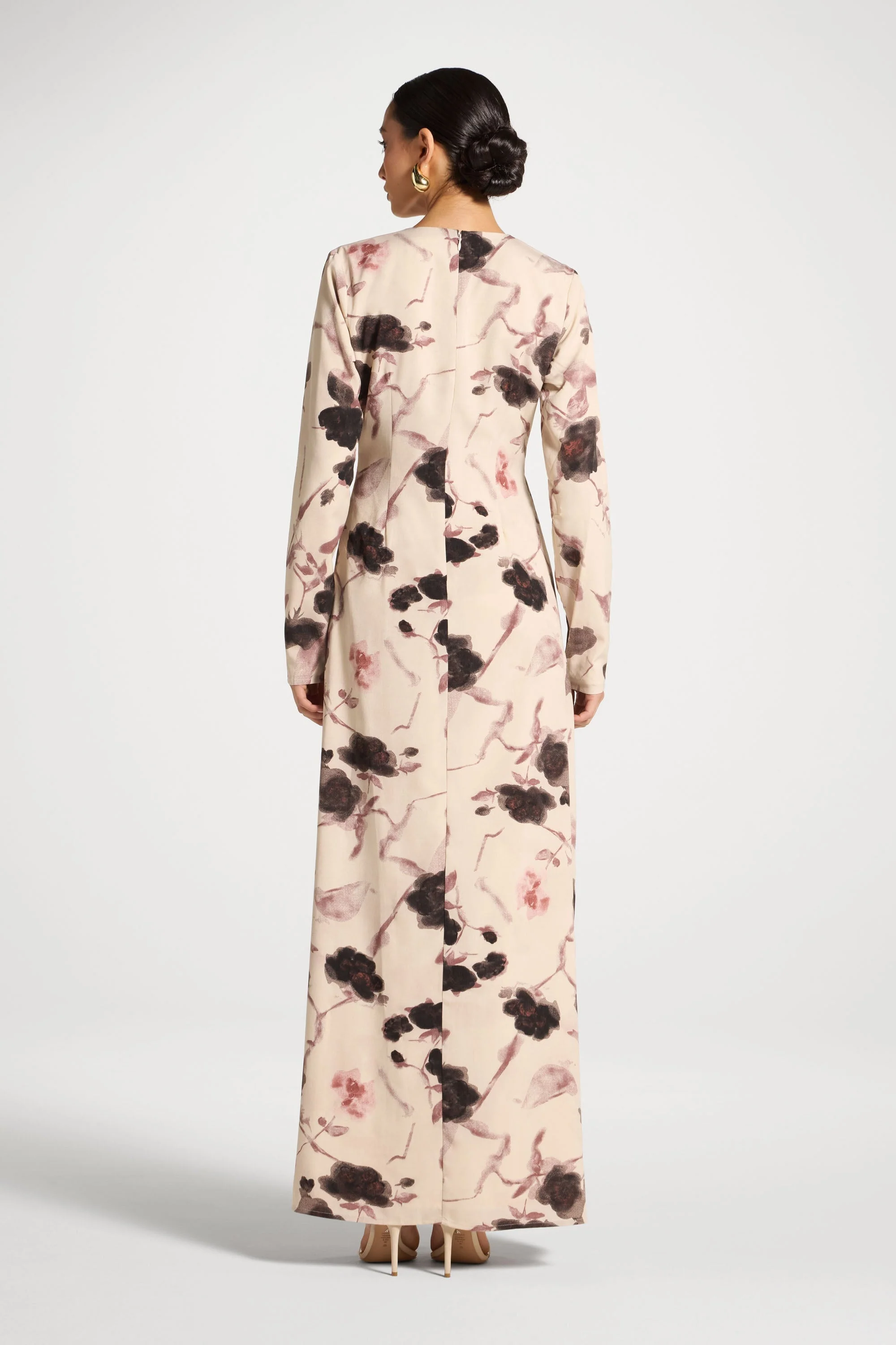 Asymmetric Rouched Maxi Dress - Vanilla Petals - Image 5