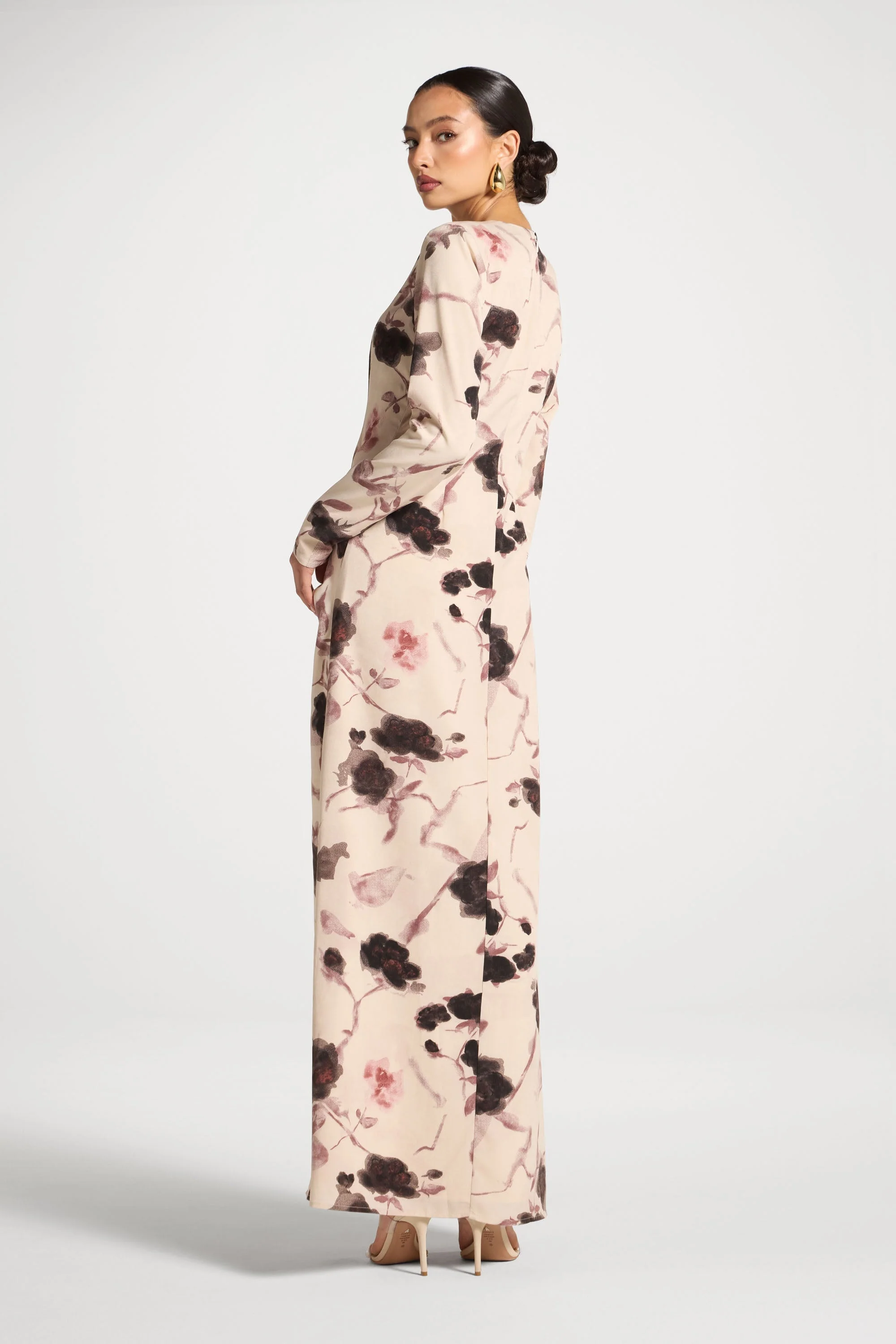 Asymmetric Rouched Maxi Dress - Vanilla Petals - Image 6