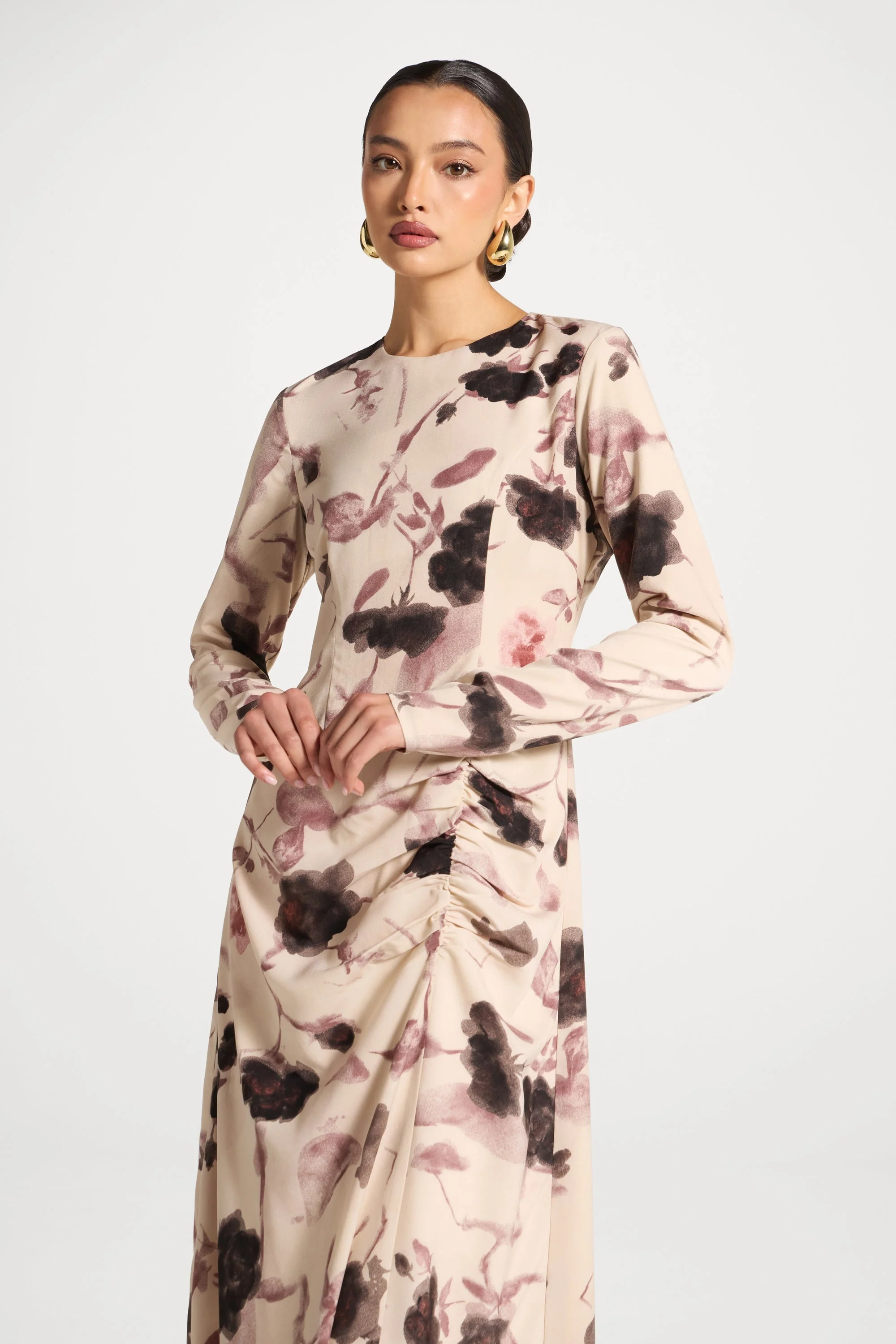 Asymmetric Rouched Maxi Dress - Vanilla Petals - Image 7