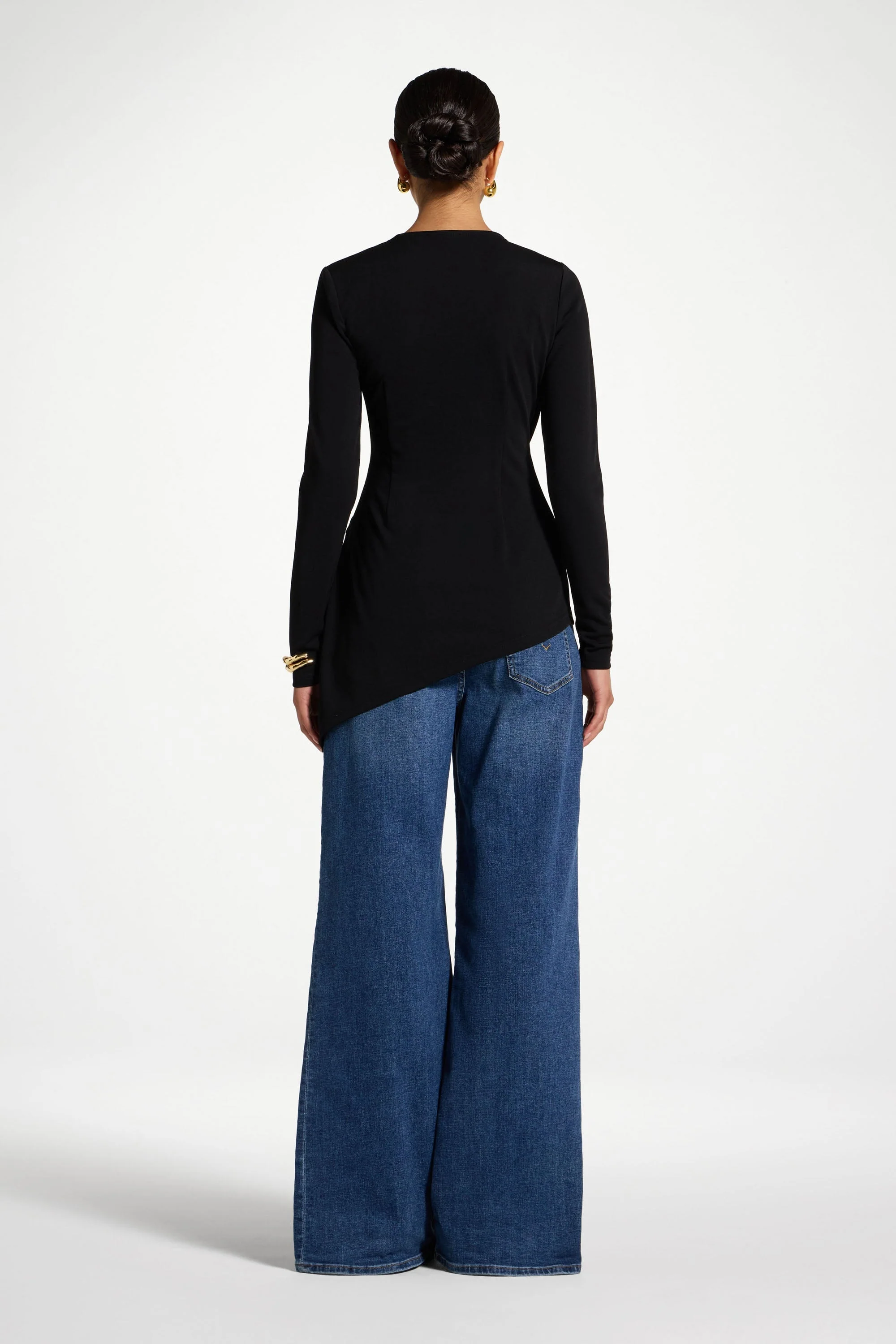 Asymmetric Rouched Shoulder Top - Black - Image 6