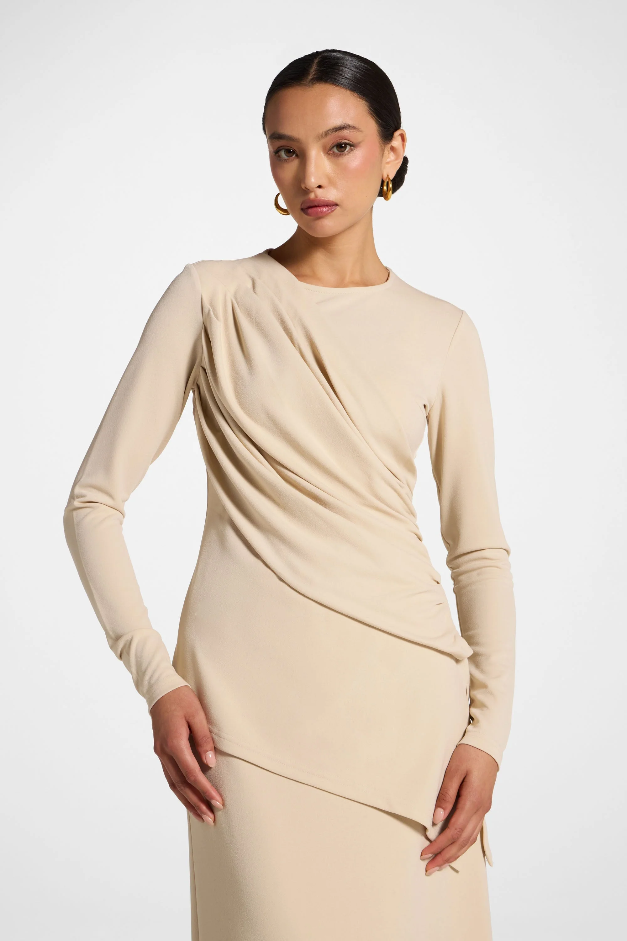 Asymmetric Rouched Shoulder Top - Cloud - Image 2