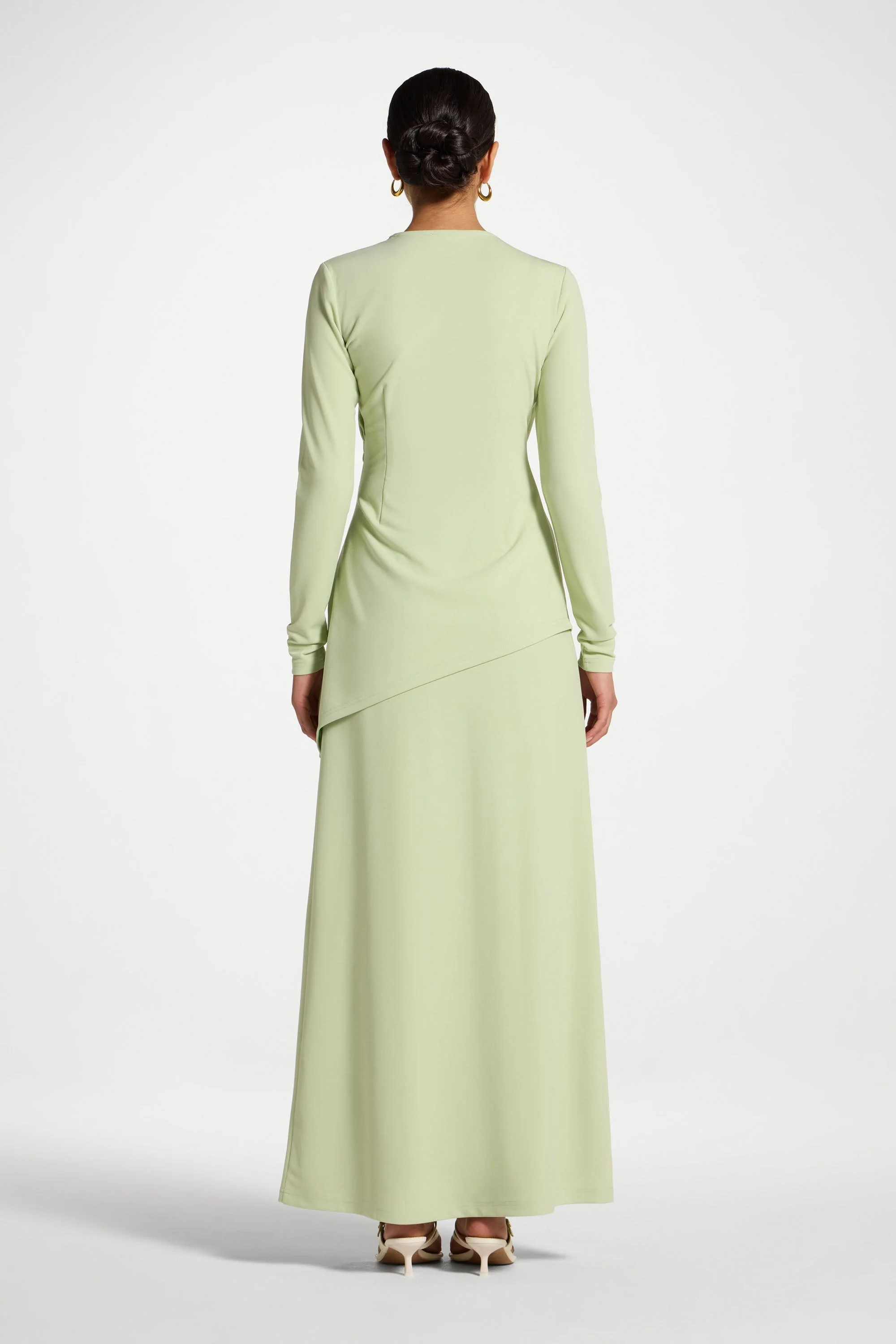 Asymmetric Rouched Shoulder Top - Spring Green - Image 4
