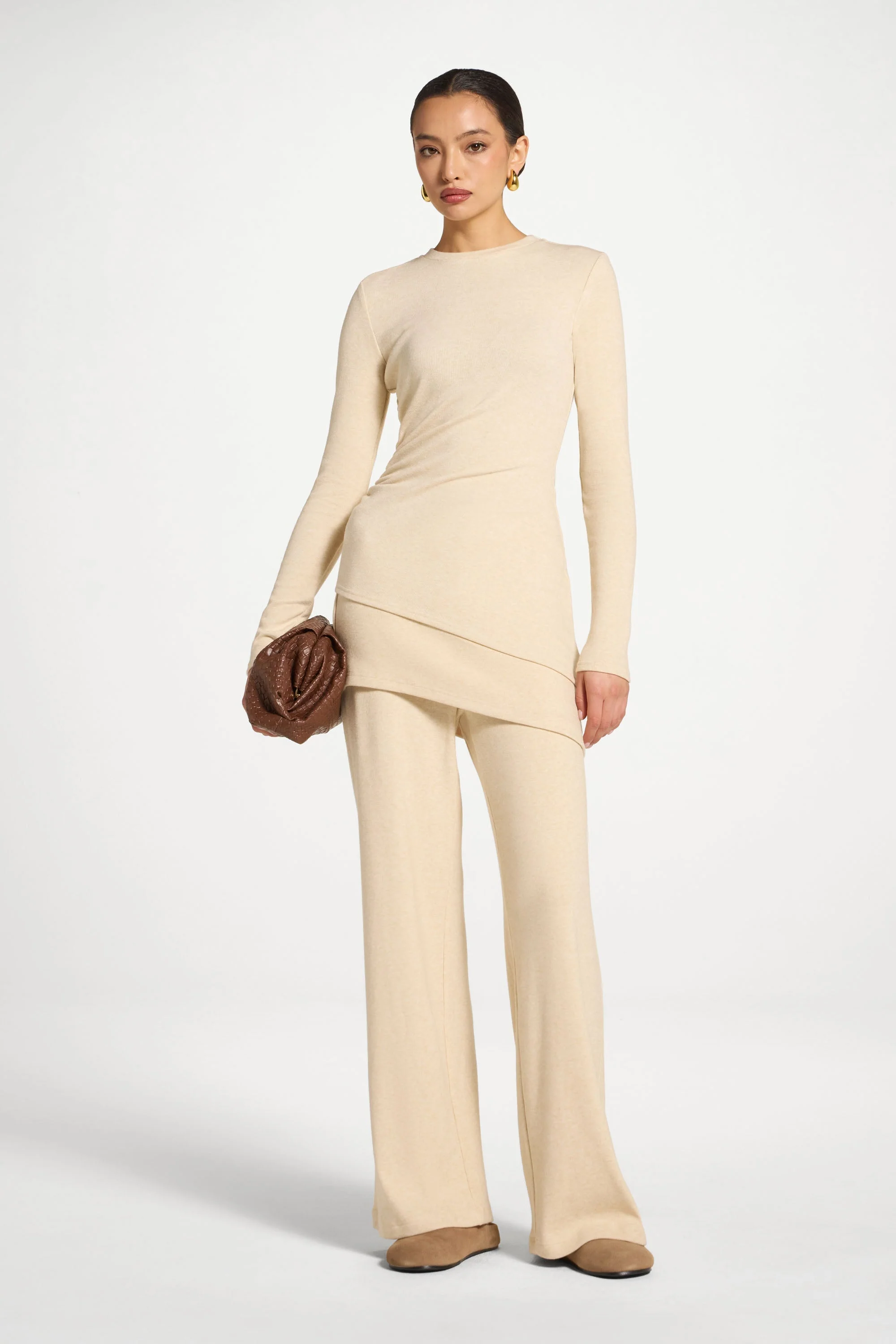 Asymmetric Rouched Top - Beige - Image 3