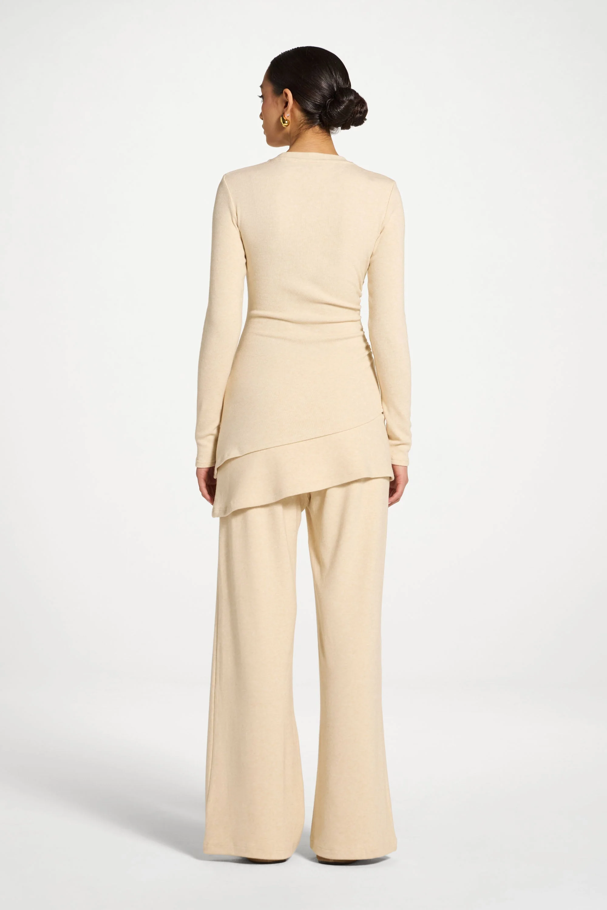 Asymmetric Rouched Top - Beige - Image 5