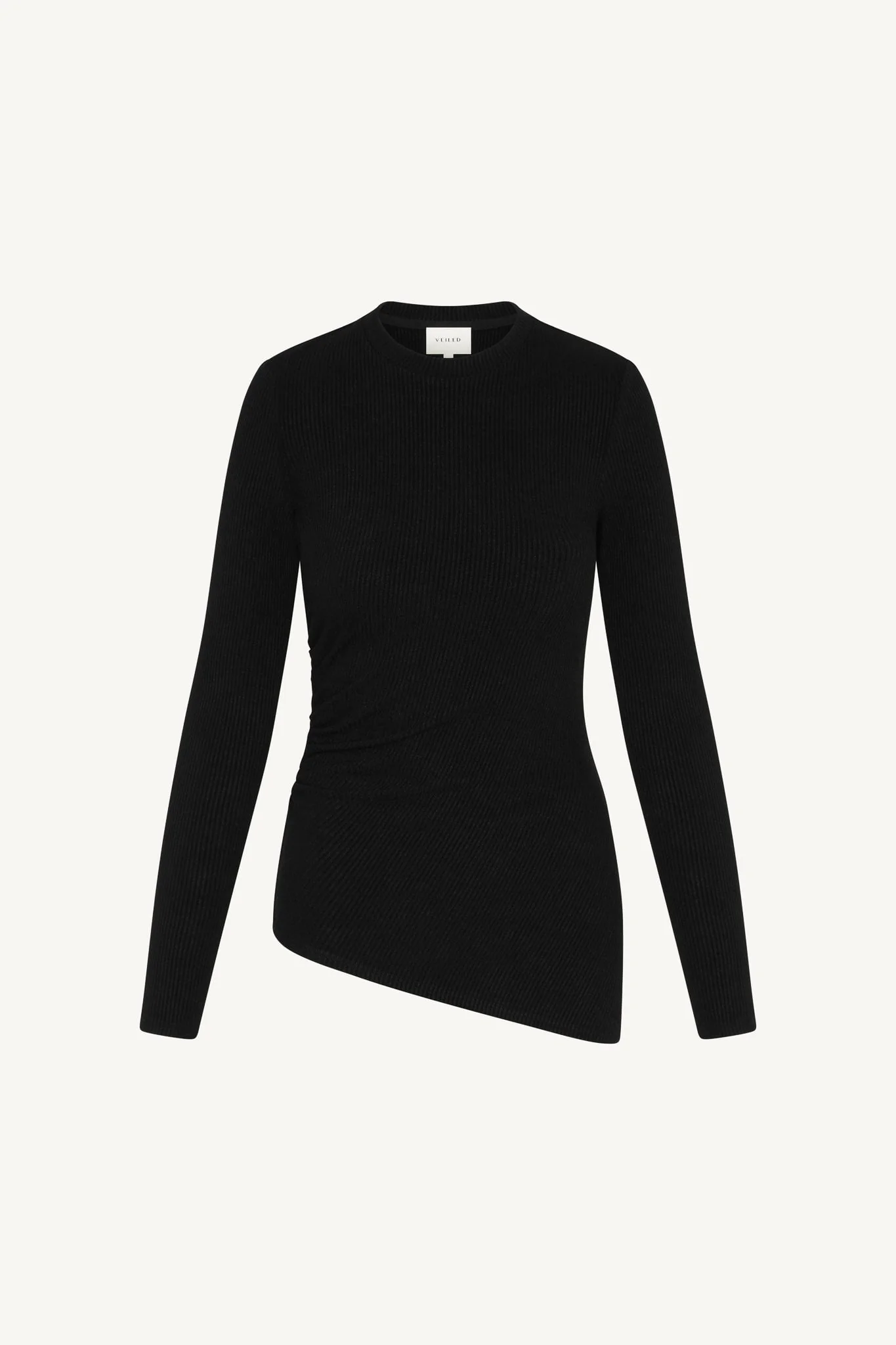 Asymmetric Rouched Knit Top - Black - Image 7