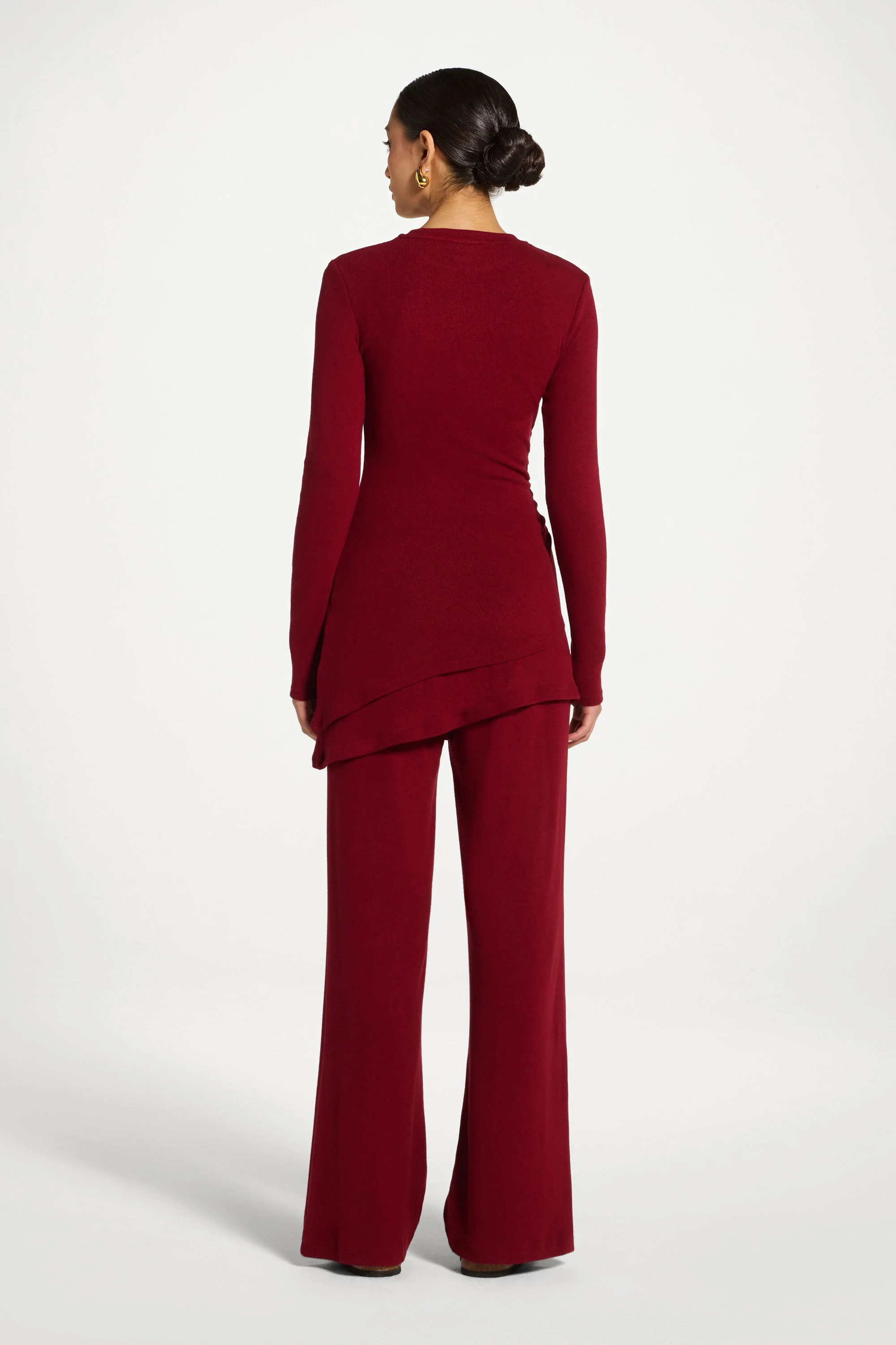 Asymmetric Rouched Knit Top - Cherry Lacquer - Image 5