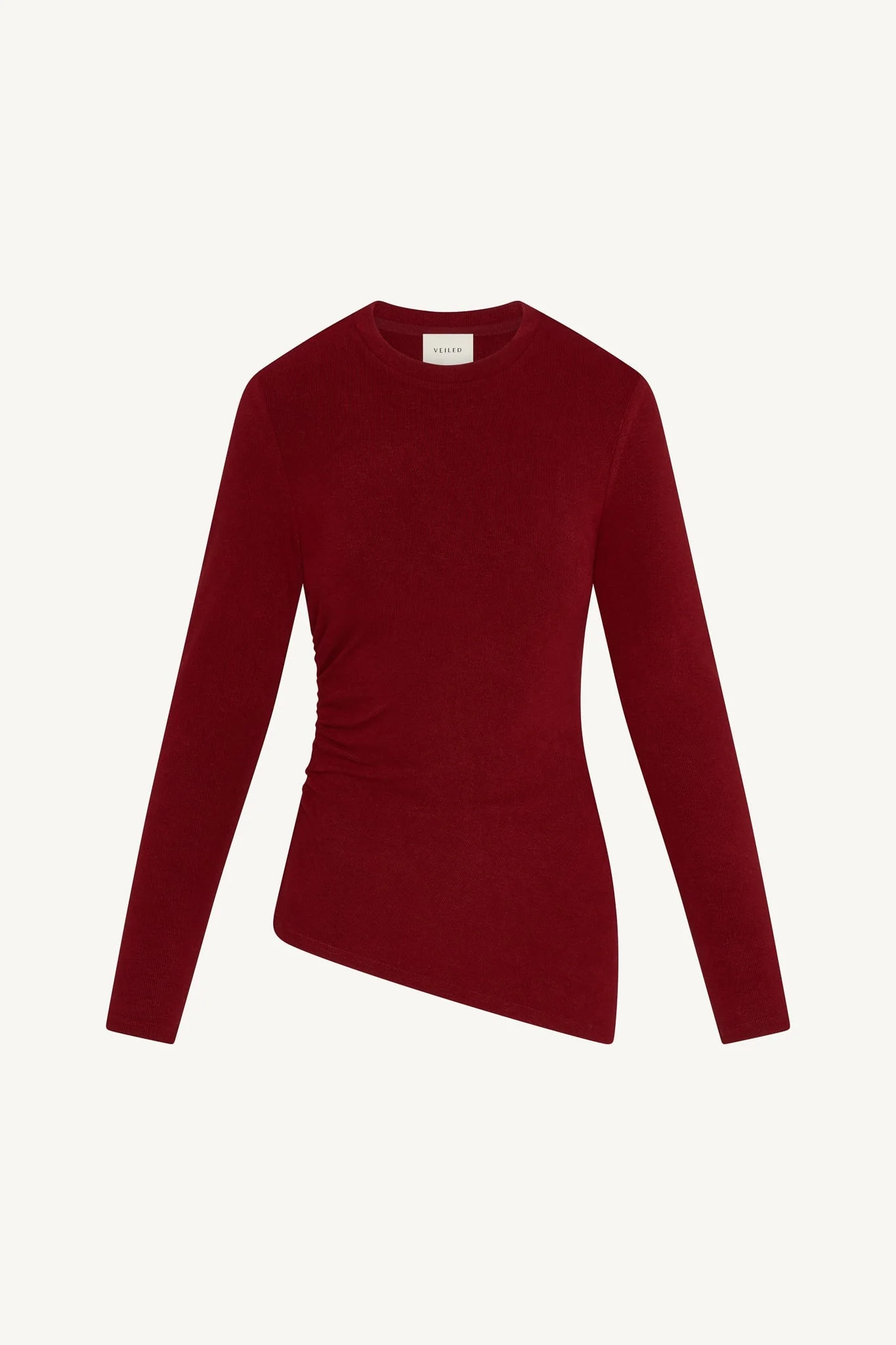 Asymmetric Rouched Knit Top - Cherry Lacquer - Image 7