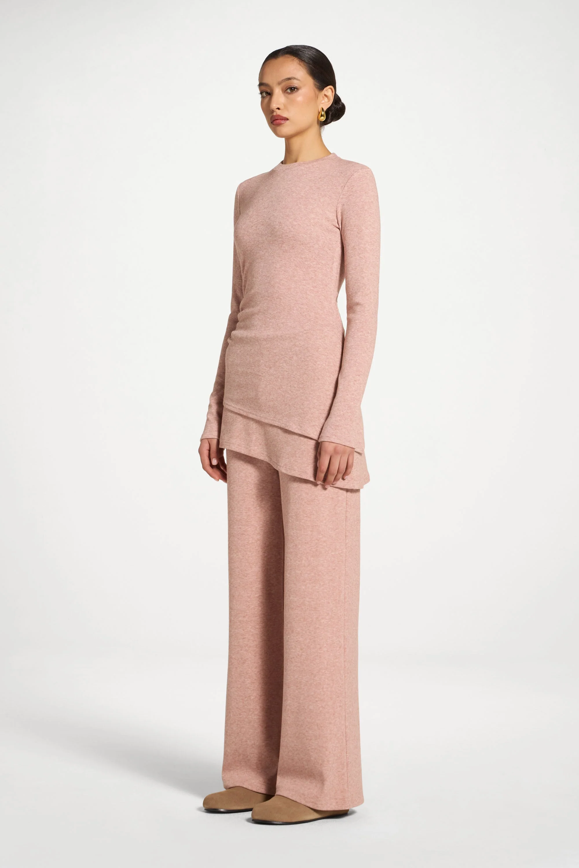 Asymmetric Rouched Knit Top - Rose - Image 4