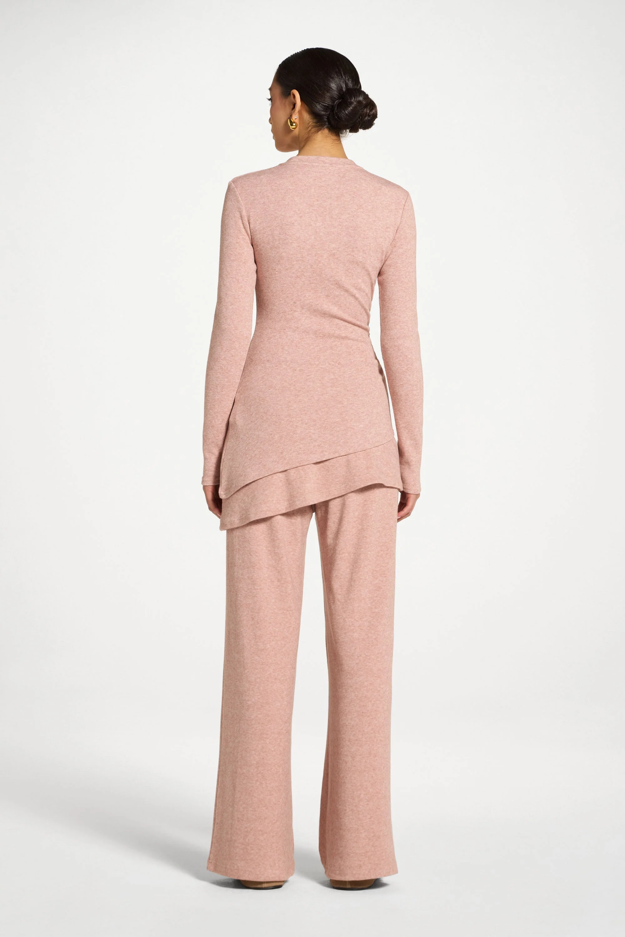 Asymmetric Rouched Knit Top - Rose - Image 5