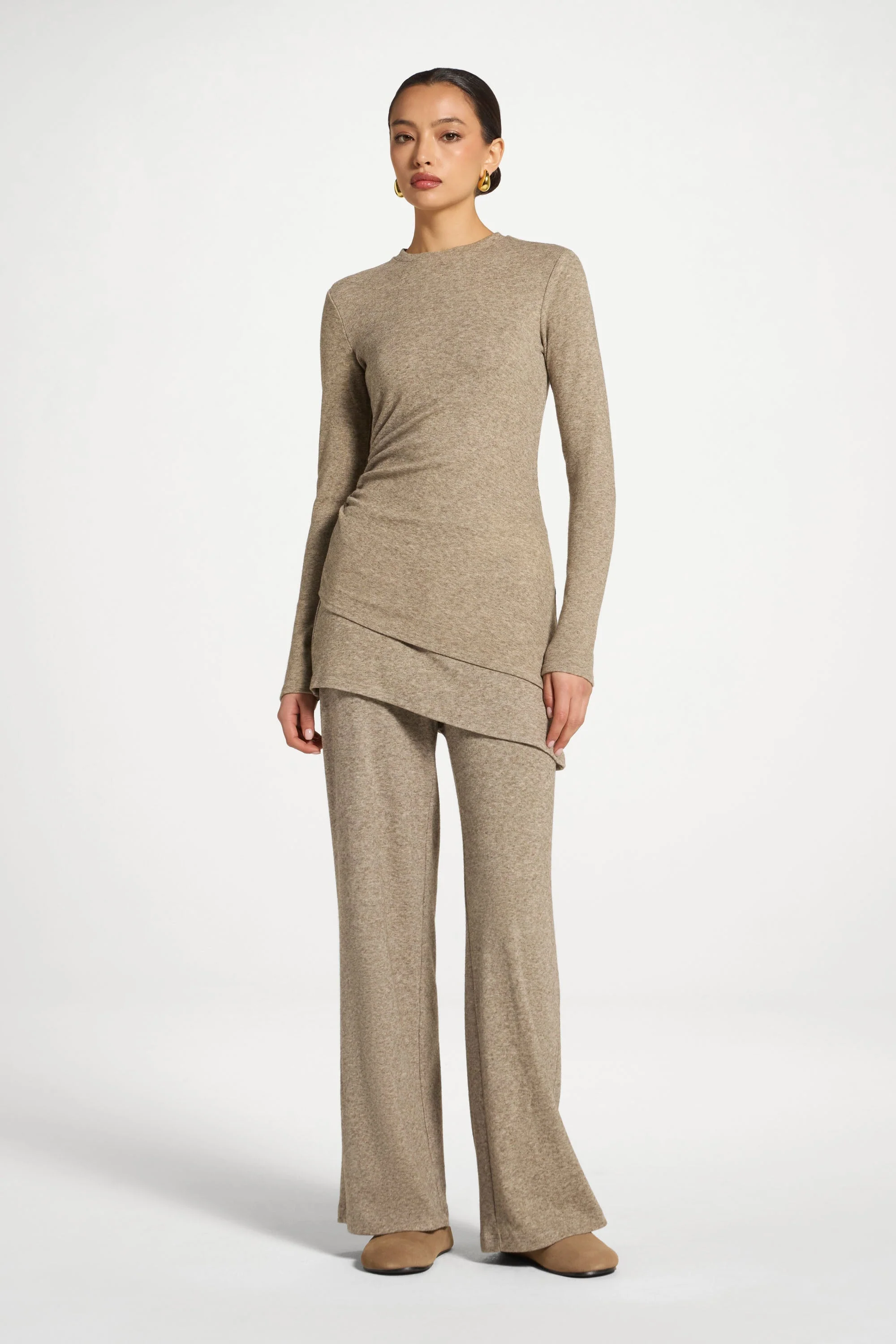 Asymmetric Rouched Top - Warm Grey - Image 3